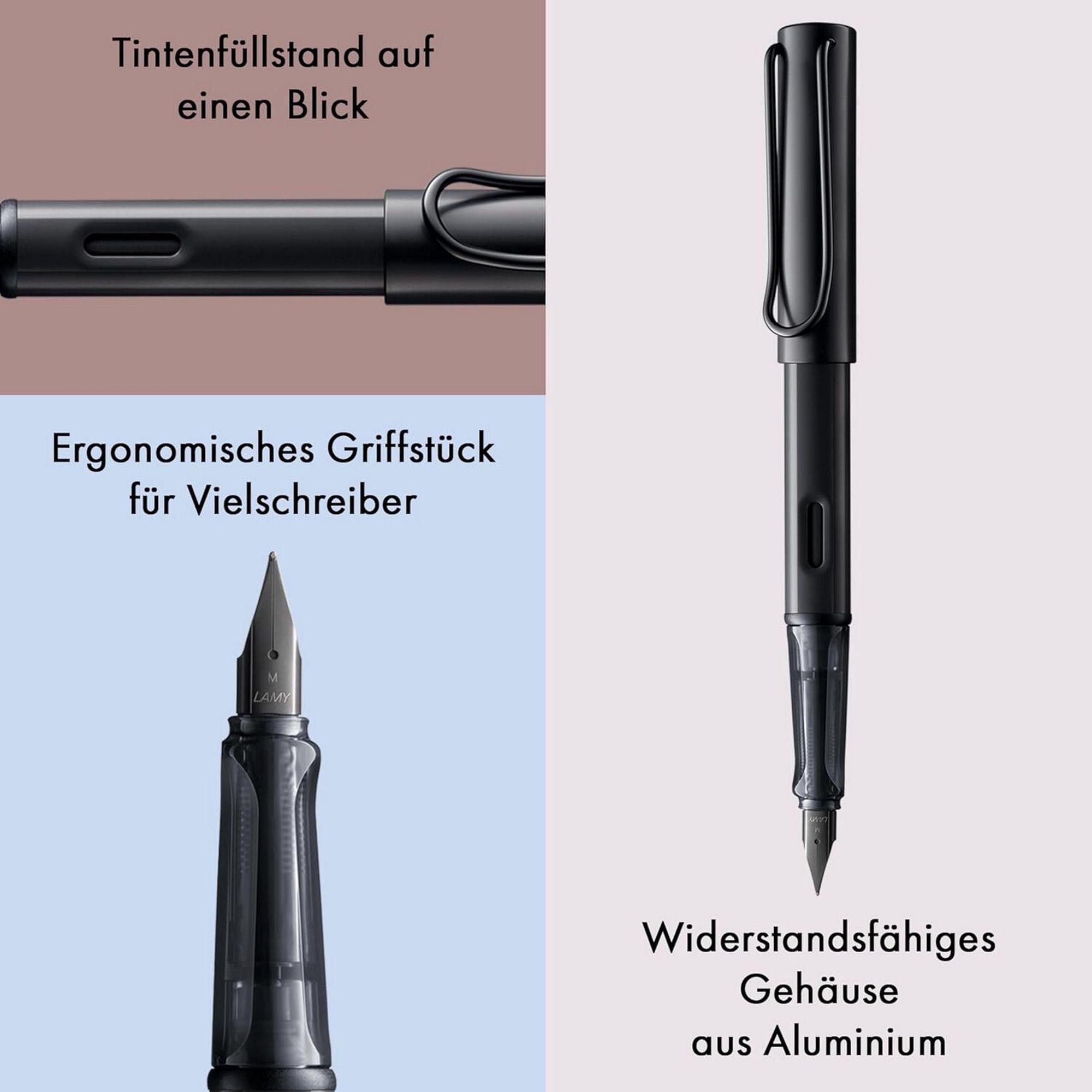 LAMY Füller LAMY AL Star schwarz Füller ergonomischer Griff mit Feder in Strichbre – Bild 3 von 5