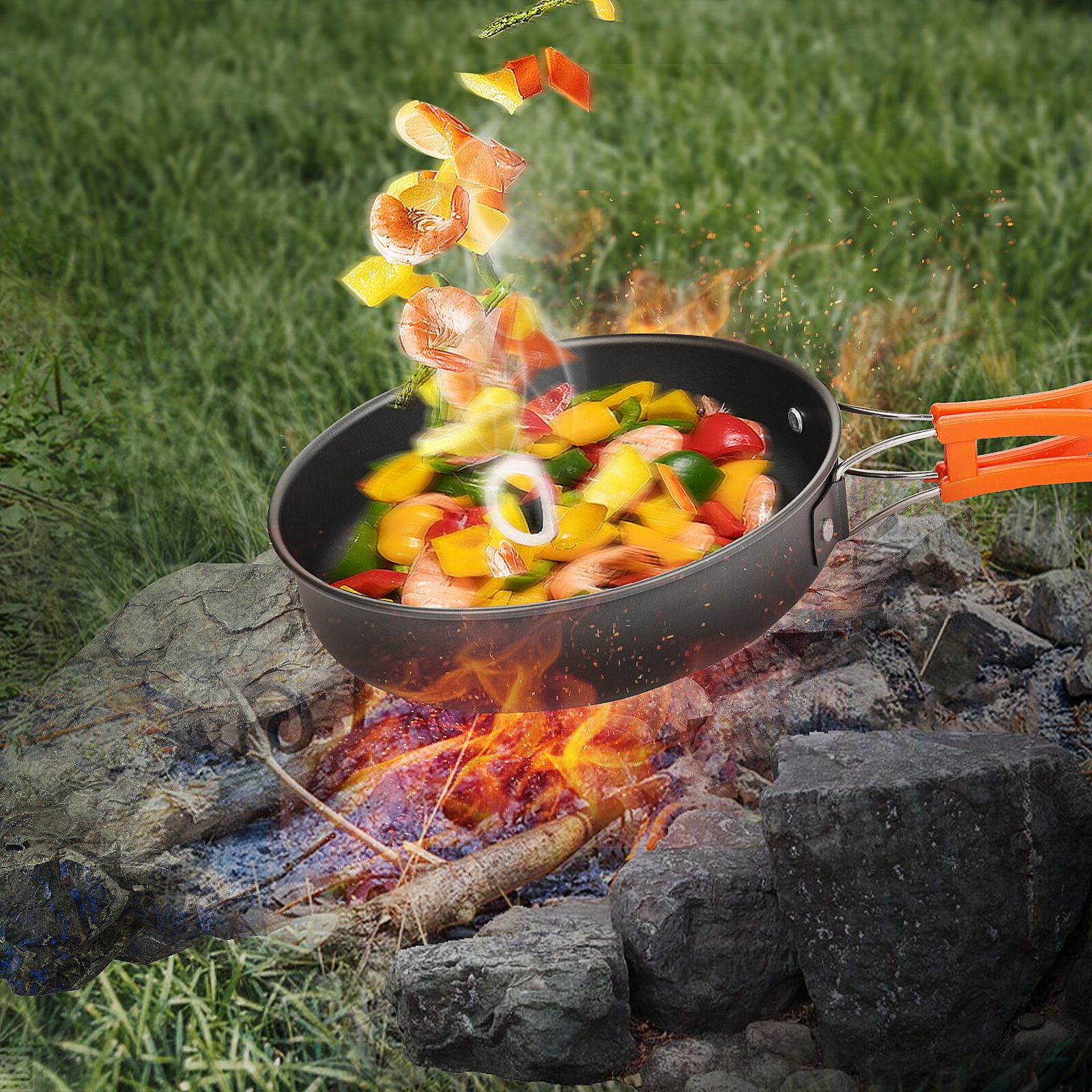 Youyijia Geschirr-Set 8 Teilig Aluminium Camping Kochset Campinggeschirr Topf Set – Bild 5 von 5