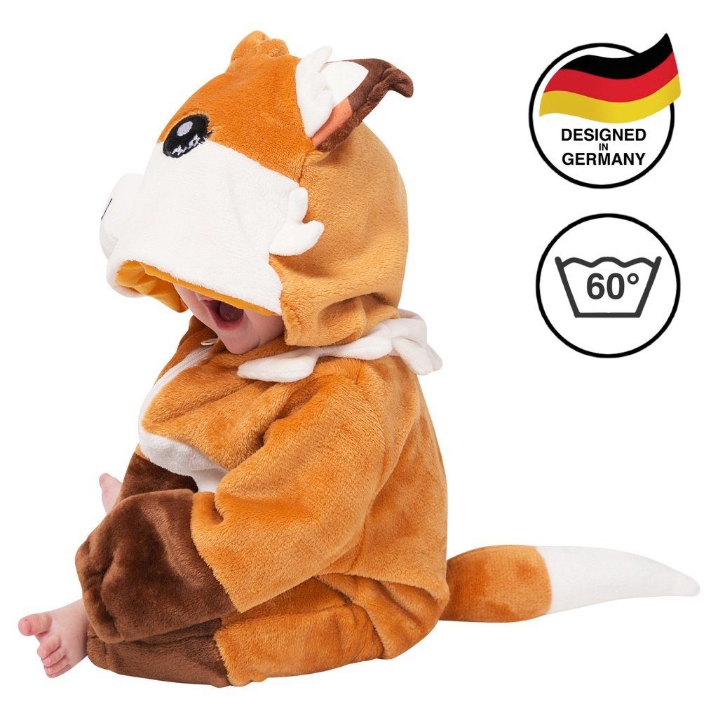 Corimori Strampler Baby Onesie Jumpsuit Kostüm in den Größen 60-90cm (1-tlg) Strampler, Fasching, Kigurumi, Tierkostüme, Babys, Fuchs "Faye"