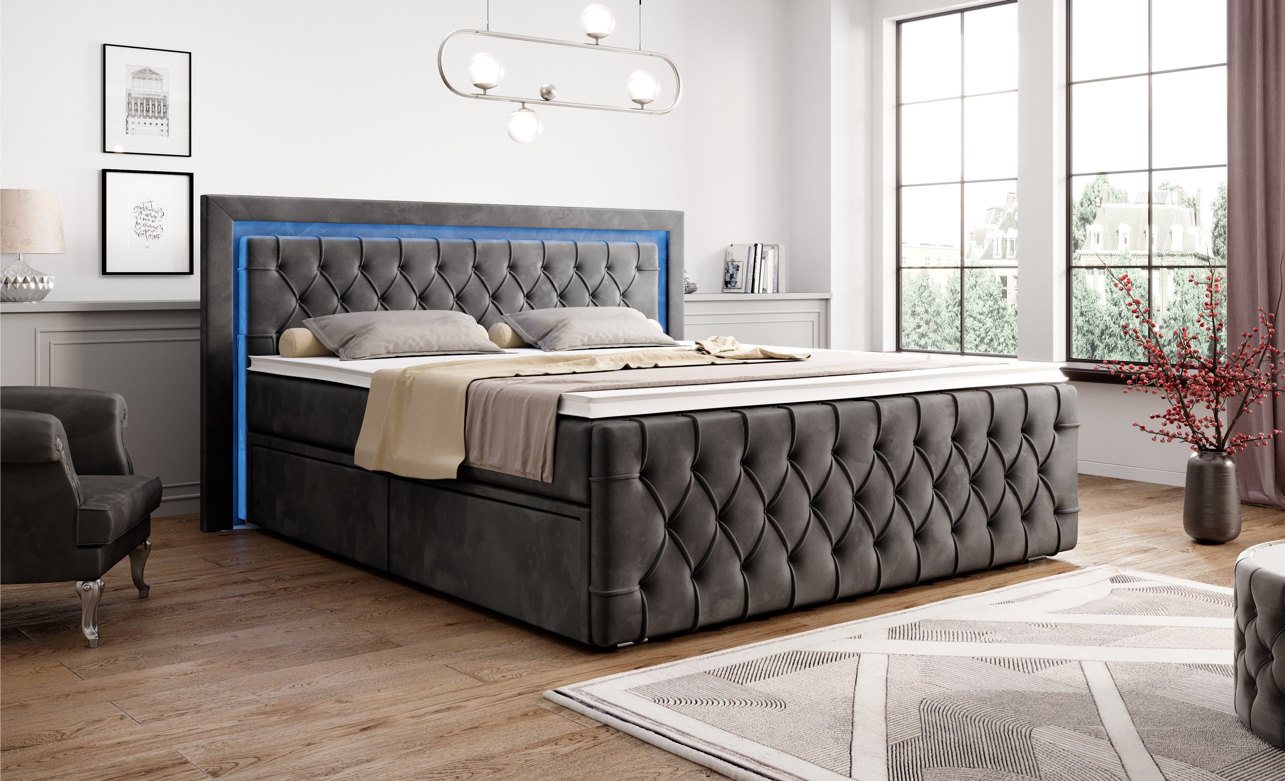 PROMETO Möbel Boxspringbett Schlafbett mit 2 Schubladen Bettkasten 180x200c günstig online kaufen