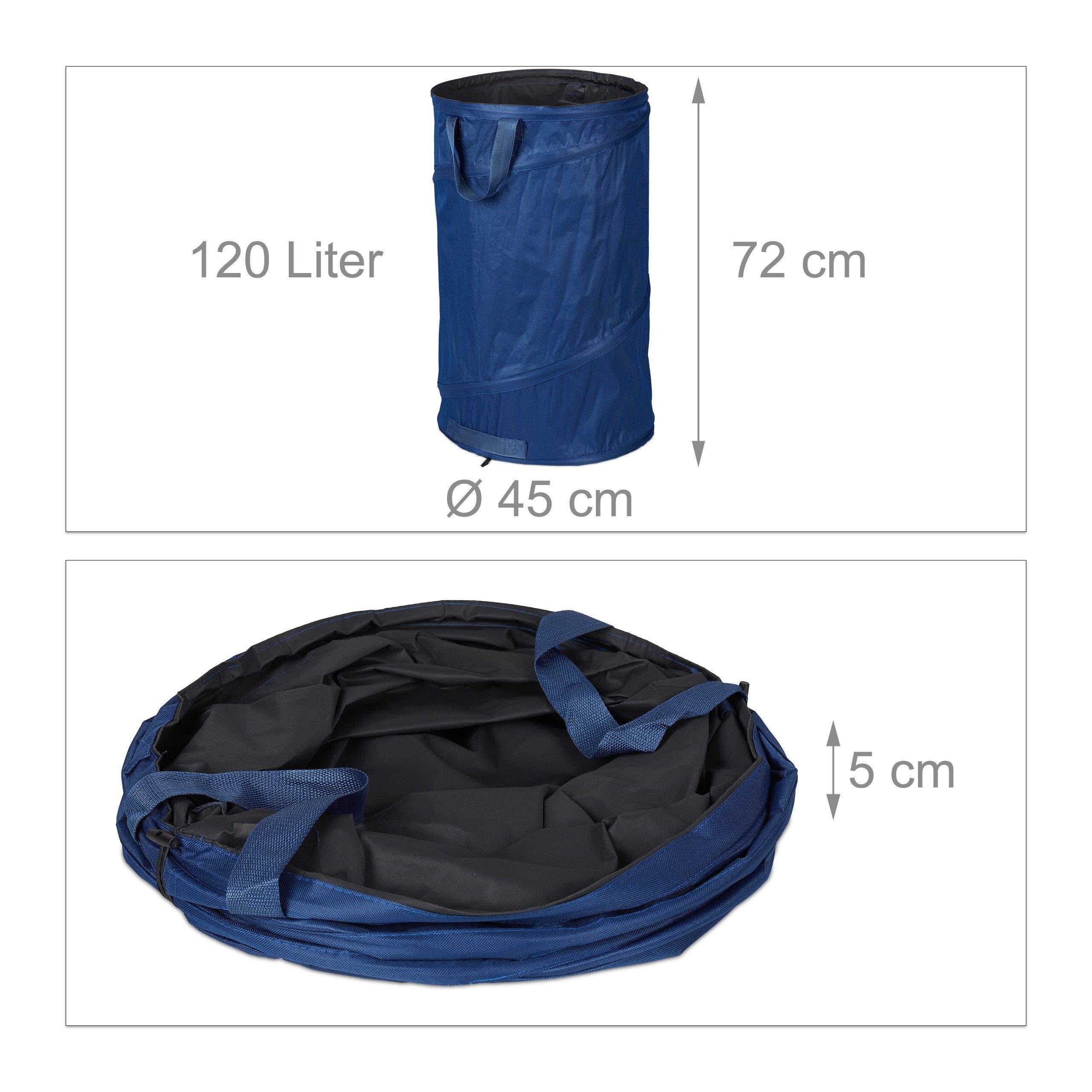 relaxdays Gartensack 2er Set Pop Up Laubsack 120 L blau