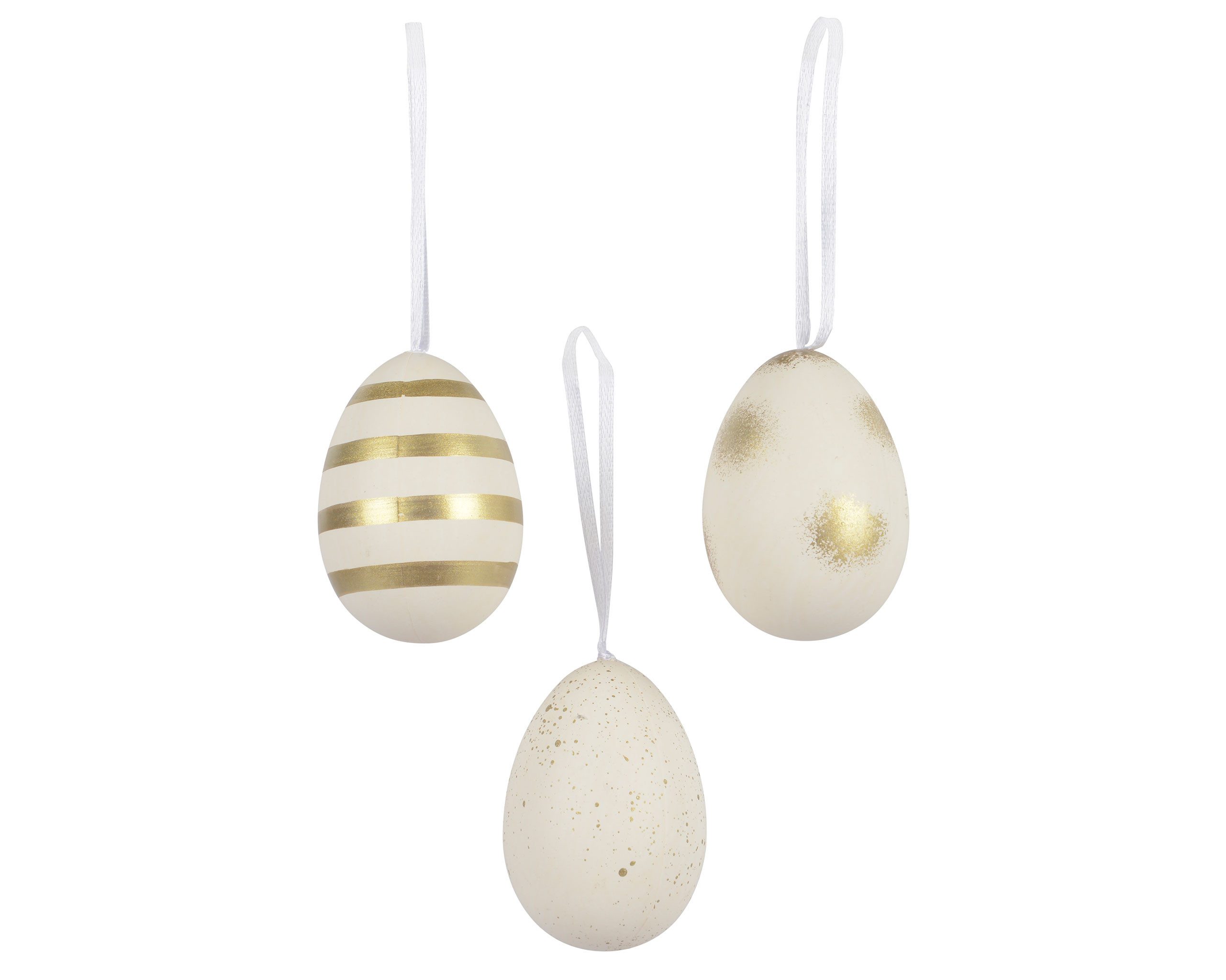 Decoris season decorations Osterei, Ostereier zum Aufhängen 4x6cm bruchfest 12er Set Weiß / Gold