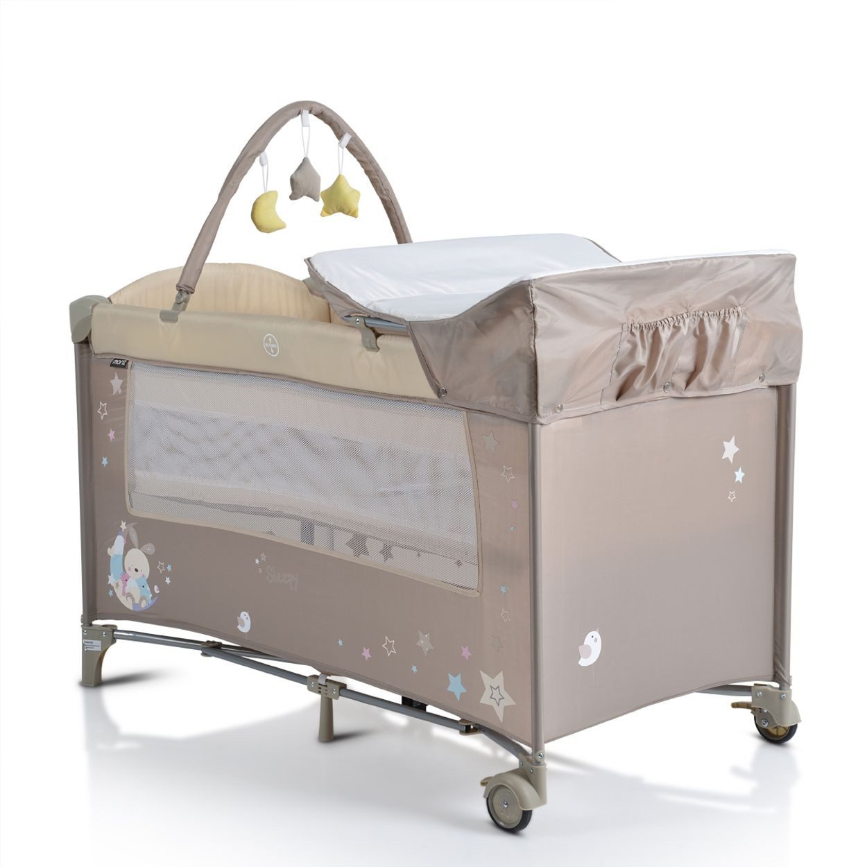 Moni Baby-Reisebett Reisebett Sleepy Rollen, Wickelauflage, Matratze, Spielbogen, Seiteneingang