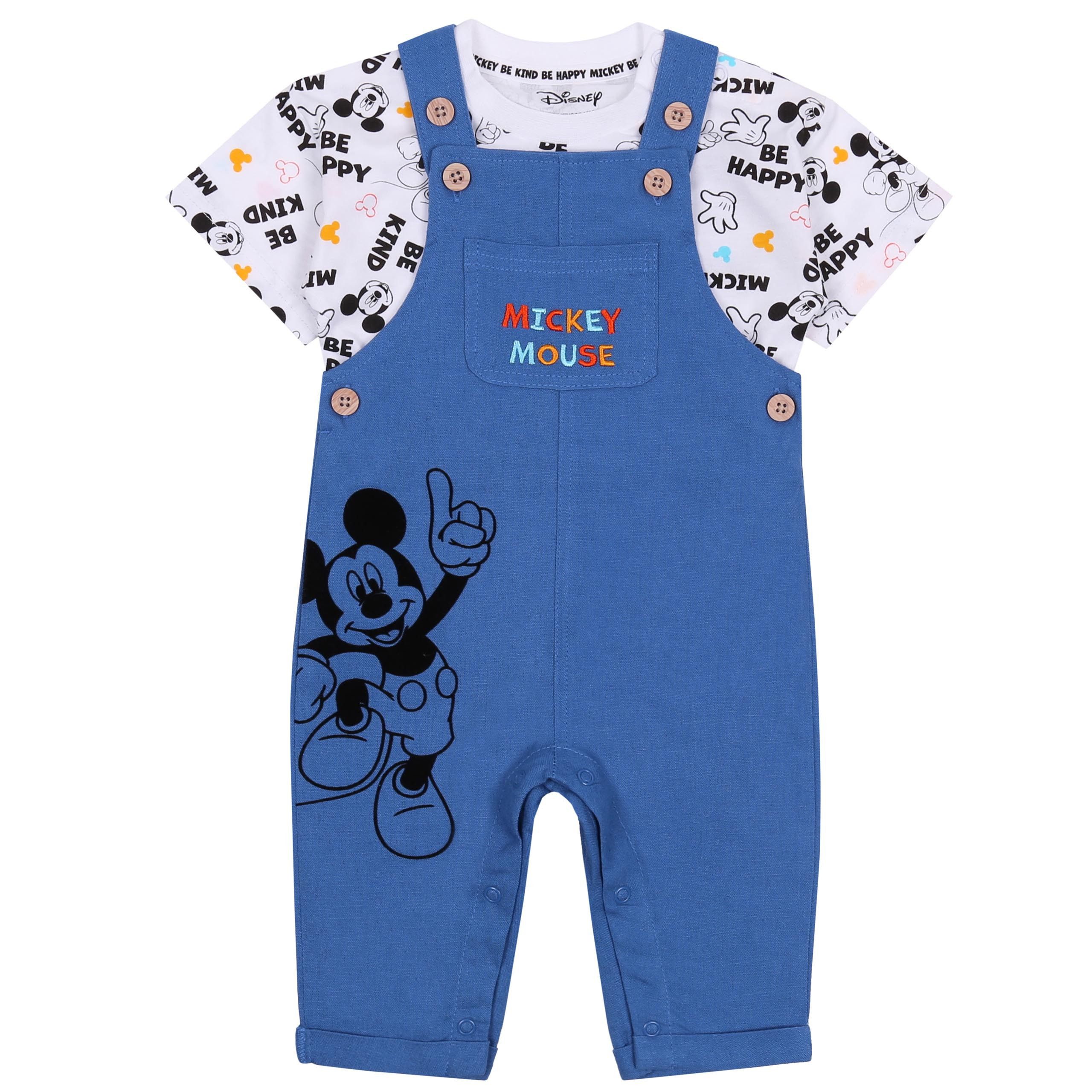 Frühchenpaket Blaue Baby-Latzhose + T-Shirt Mickey Maus DISNEY 6-9 Monate