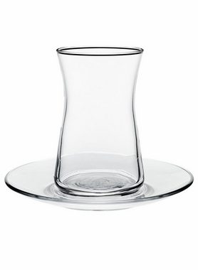 Pasabahce Gläser-Set Heybeli, Glas, Teeglas Set 8 Teilig mit Untertassen, Spülmaschinengeeignet