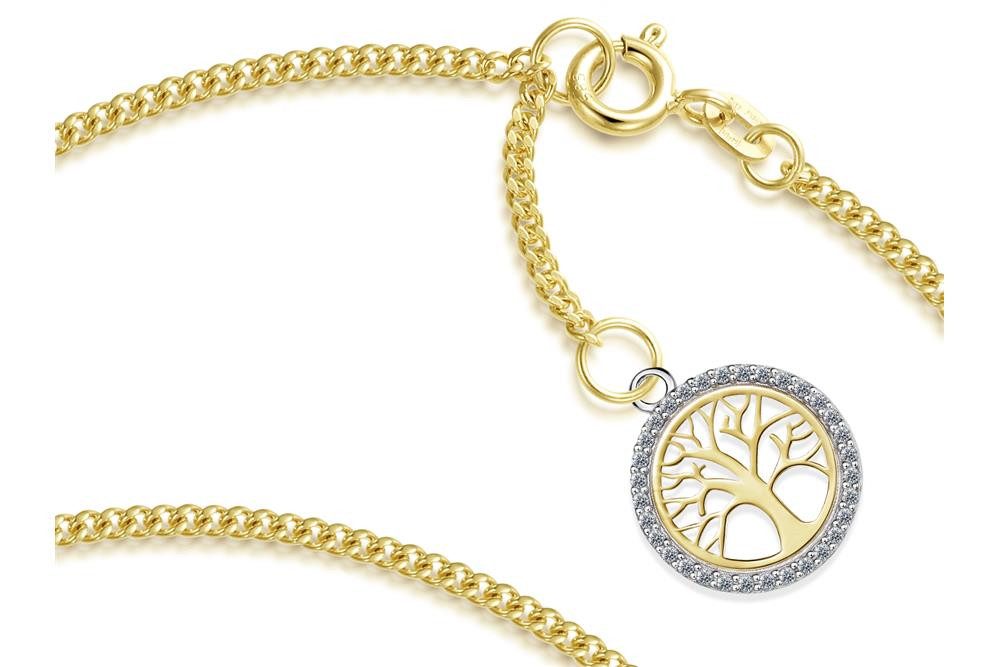 Silberkettenstore Fußkette Fußkette Panzer 1,7mm mit Anhänger Lebensbaum - echt 585 Gold