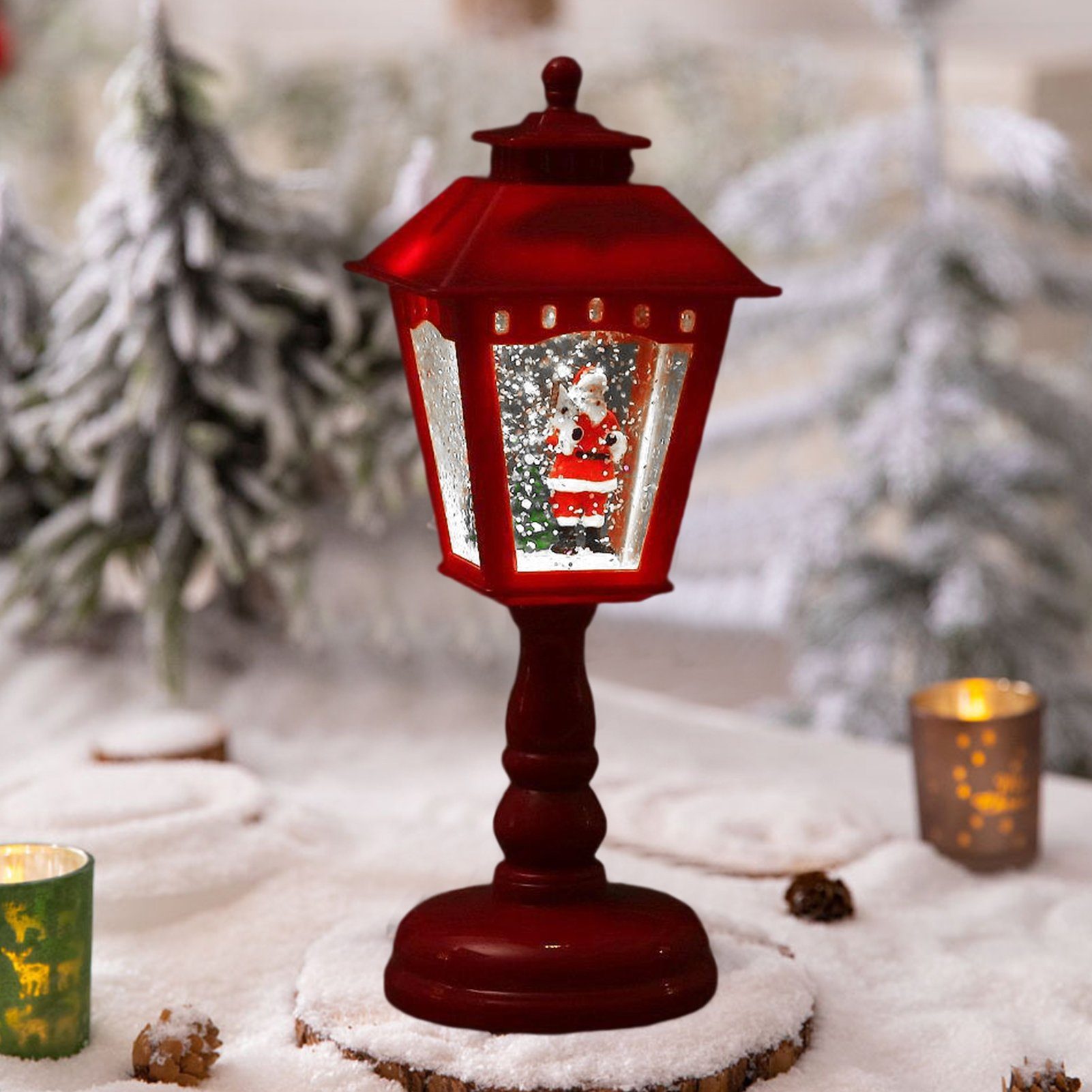 Rutaqian LED Schreibtischlampe Weihnachtslaterne Dekoration Lampe Leuchte Weihnachtsdeko, LED wechselbar Rot