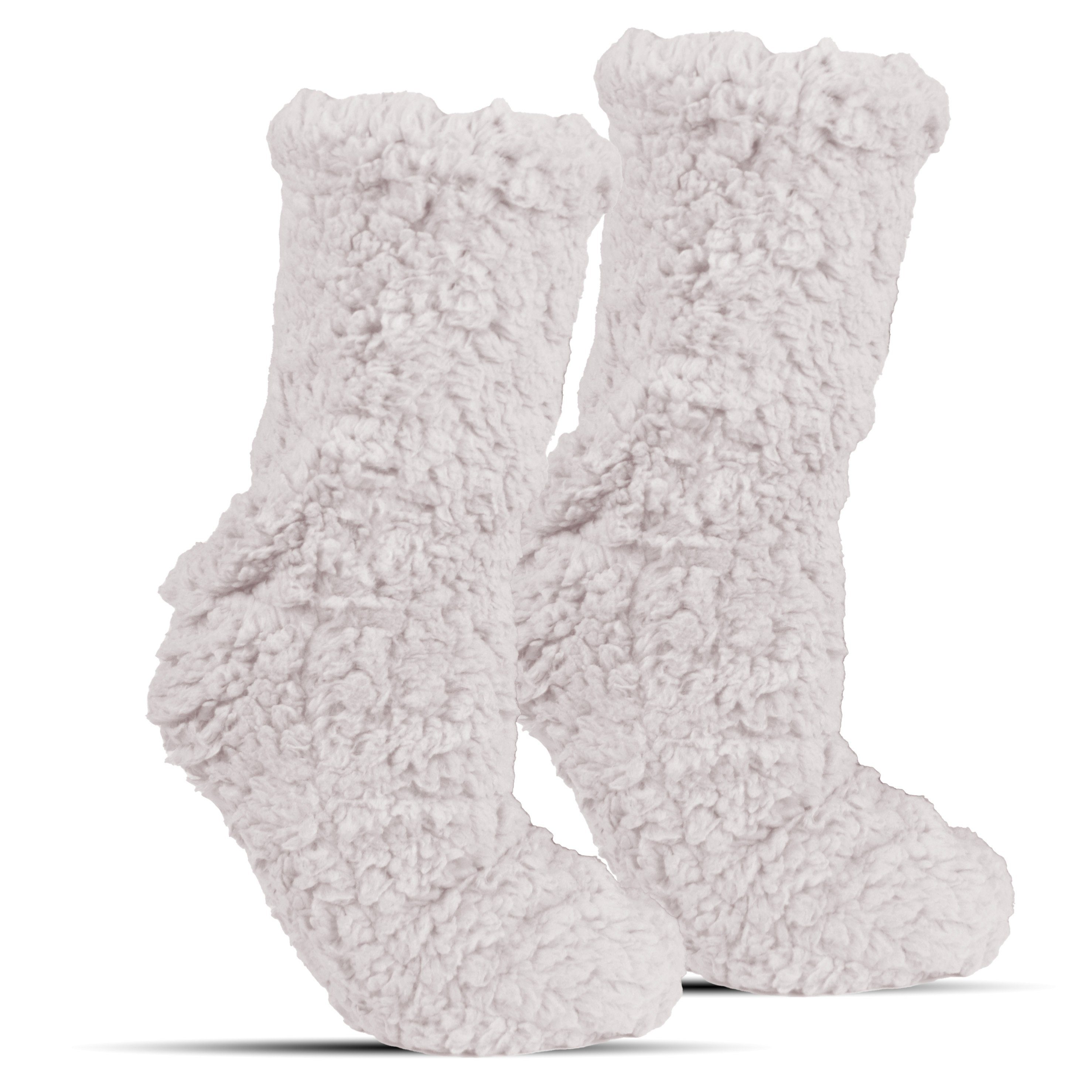 Frostfighter Haussocken Teddyfutter, (1-Paar) gefütterte dicke Damen warme Hüttensocken Socken mit ABS sehr Stoppersohle Weiß Hüttenschuhe