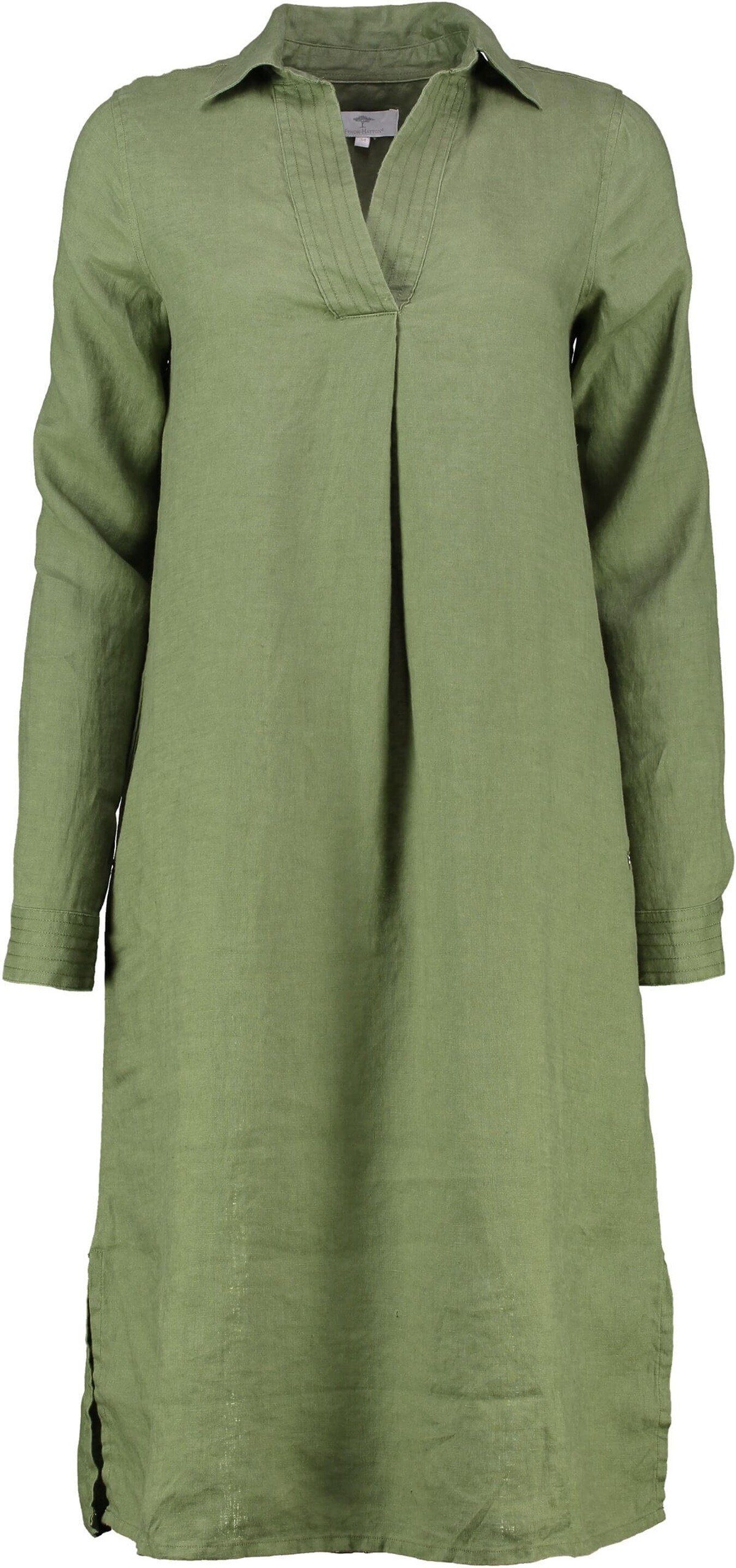 FYNCH-HATTON Midikleid FYNCH HATTON Leinen-Kleid oliv langarm in edler Natur-Qualität