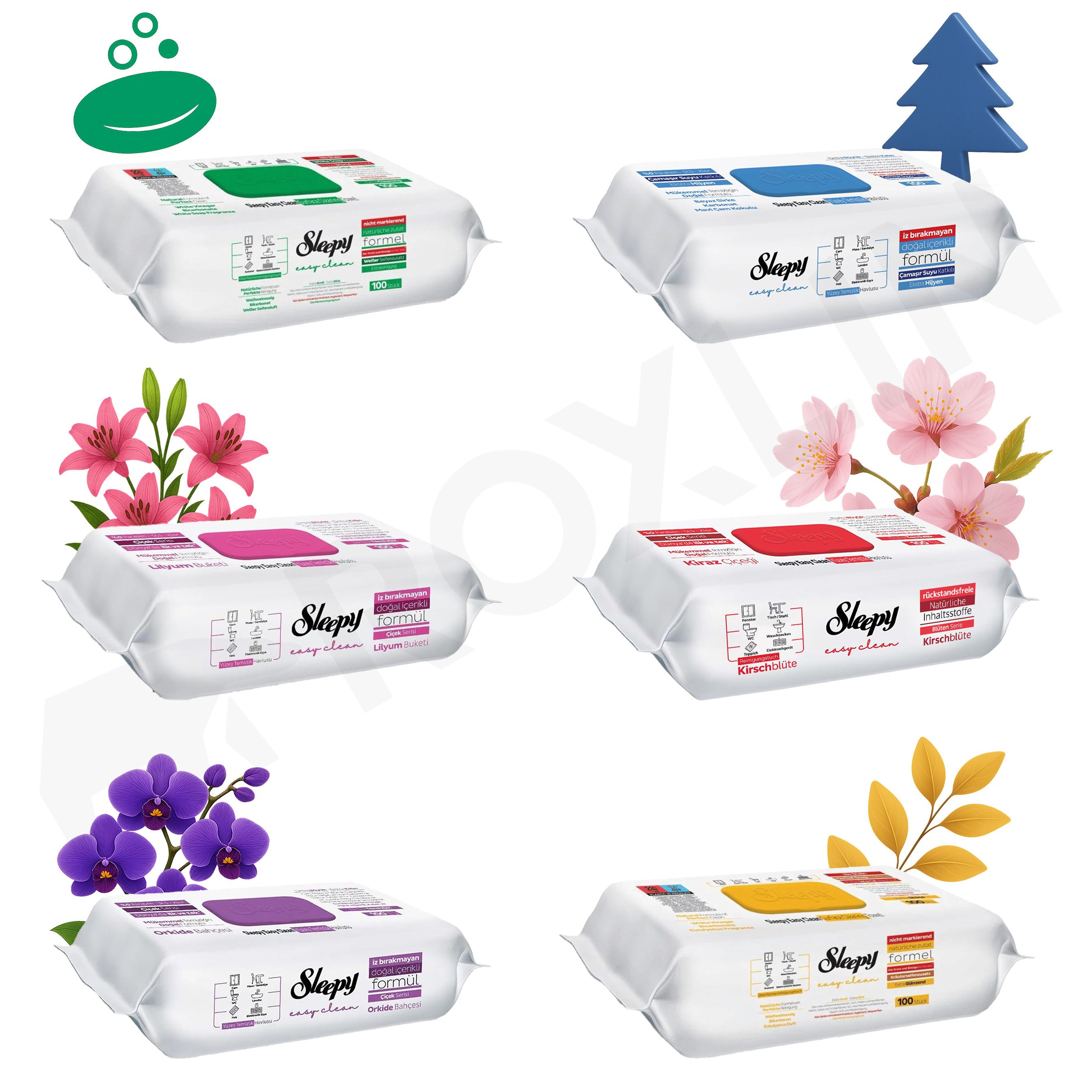 Roxlin Sleepy Reinigungstücher Mix Set – 6 Farben & Düfte, (600 Stk) Reinigungstuch (Gross Mix)