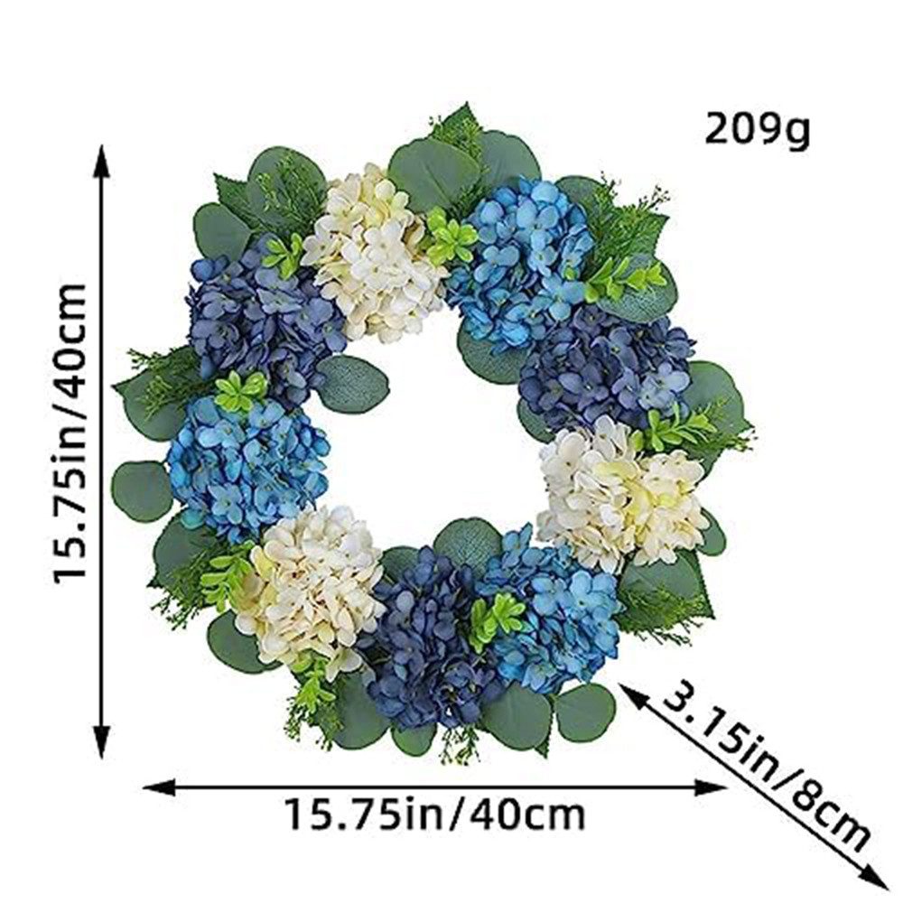 Diwzbyn Dekokranz 40 cm Künstlicher Frühlingskranz,Hydrangeen-Kranz,Frühlings-Türkranz, geeignet für Innen- und Außenbereich,für Haustür,Bauernhaus,Hochzeiten