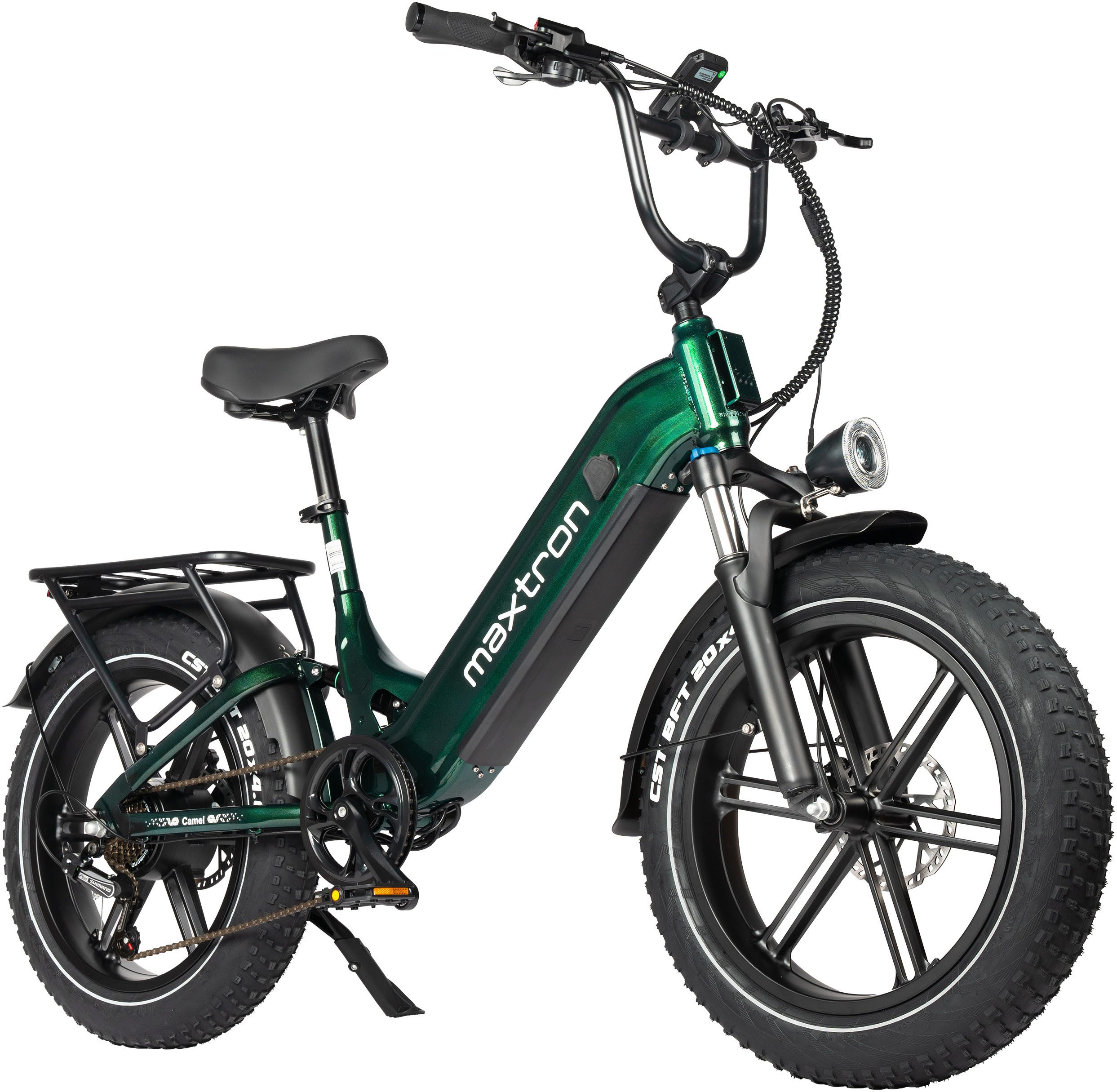 Maxtron E-Bike Crossrad Maxtron Camel E-Bike compactbike, 7 Gang Shimano, Kettenschaltung, Heckmotor, 864 Wh, (Packung), 20-Zoll-Fettreifenfahrrad mit Vorder- und Hinterradfederung