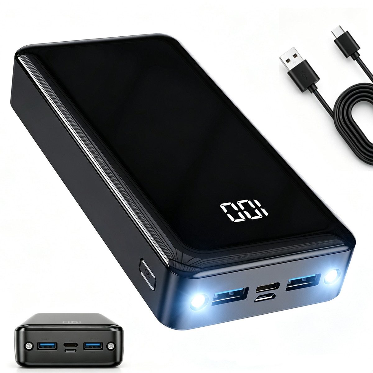 Pdgrid 24000 mAh 22,5 W 4 Ausgänge mit LED-Display Externe-Batterie Powerbank 4 Ausgänge: 2x USB-A, 1×Type-C, 1×Micro 24000 mAh, Aufladen Ladegerät