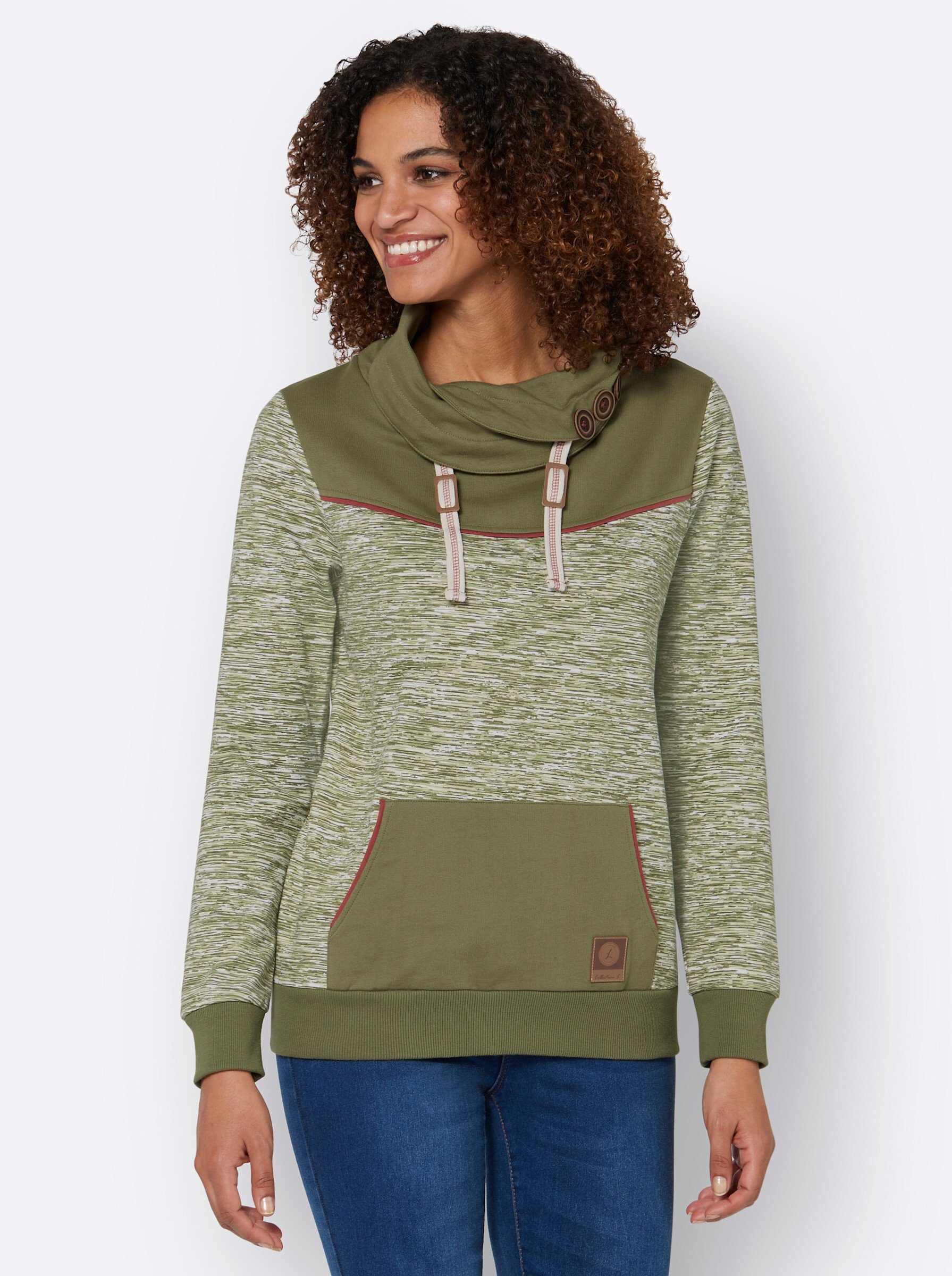 WITT WEIDEN Sweater olive-weiß-meliert