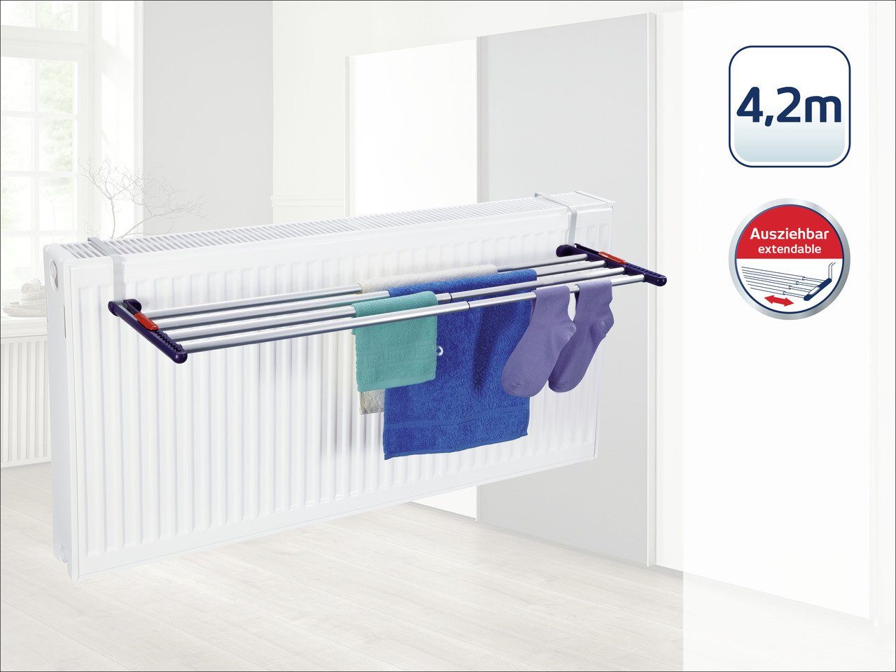 Leifheit Heizkörper-Wäschetrockner Quartett 42 Extendable, Trockenlänge: verstellbar von ca. 2,2 m - 4,2 m