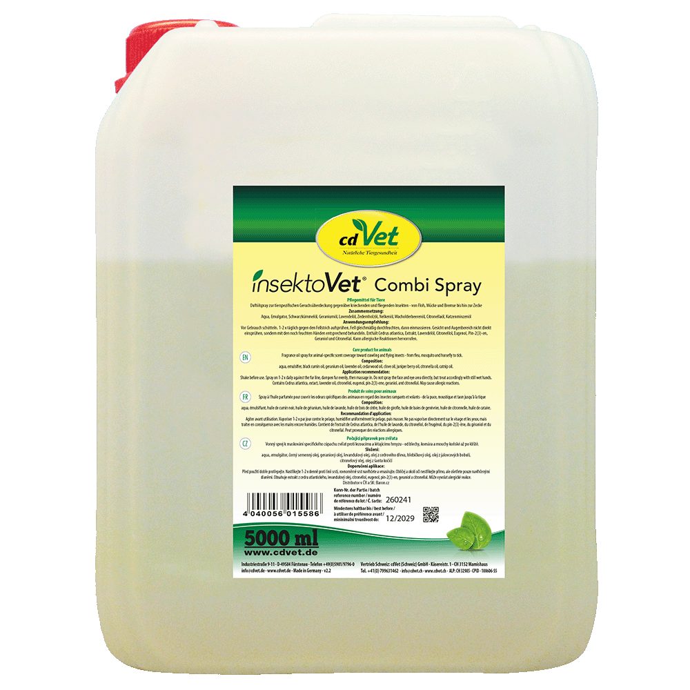 cdVet Tier-Hautpflegemittel insektoVet Combi Spray, 5000 ml, gebrauchsfertige Flüssigkeit gegen Zecken, Flöhe, Milben