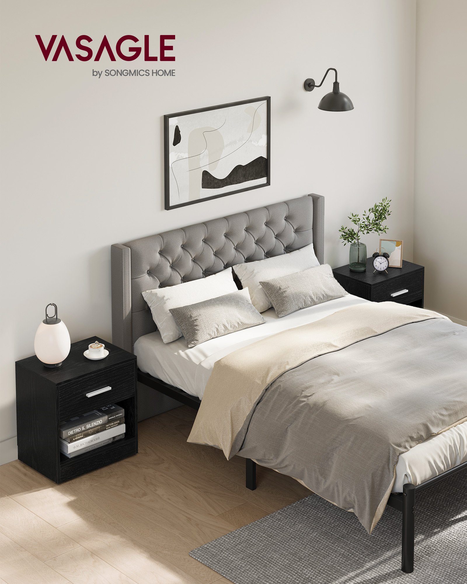 VASAGLE Nachttisch mit Schublade, Griff und offenem Fach (2-St), Beistelltisch für Schlafzimmer und Wohnzimmer, 1er / 2er Set