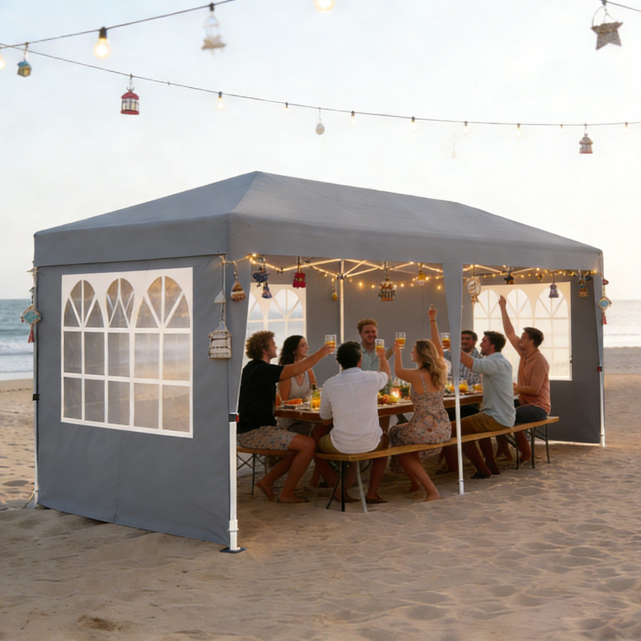 FIVMEN Partyzelt 3x6m Faltpavillon mit 6 Seitenwände Höhenverstellbar Gartenpavillon, Ideal für Gartenfeste & Feiern, Einfach aufbauen