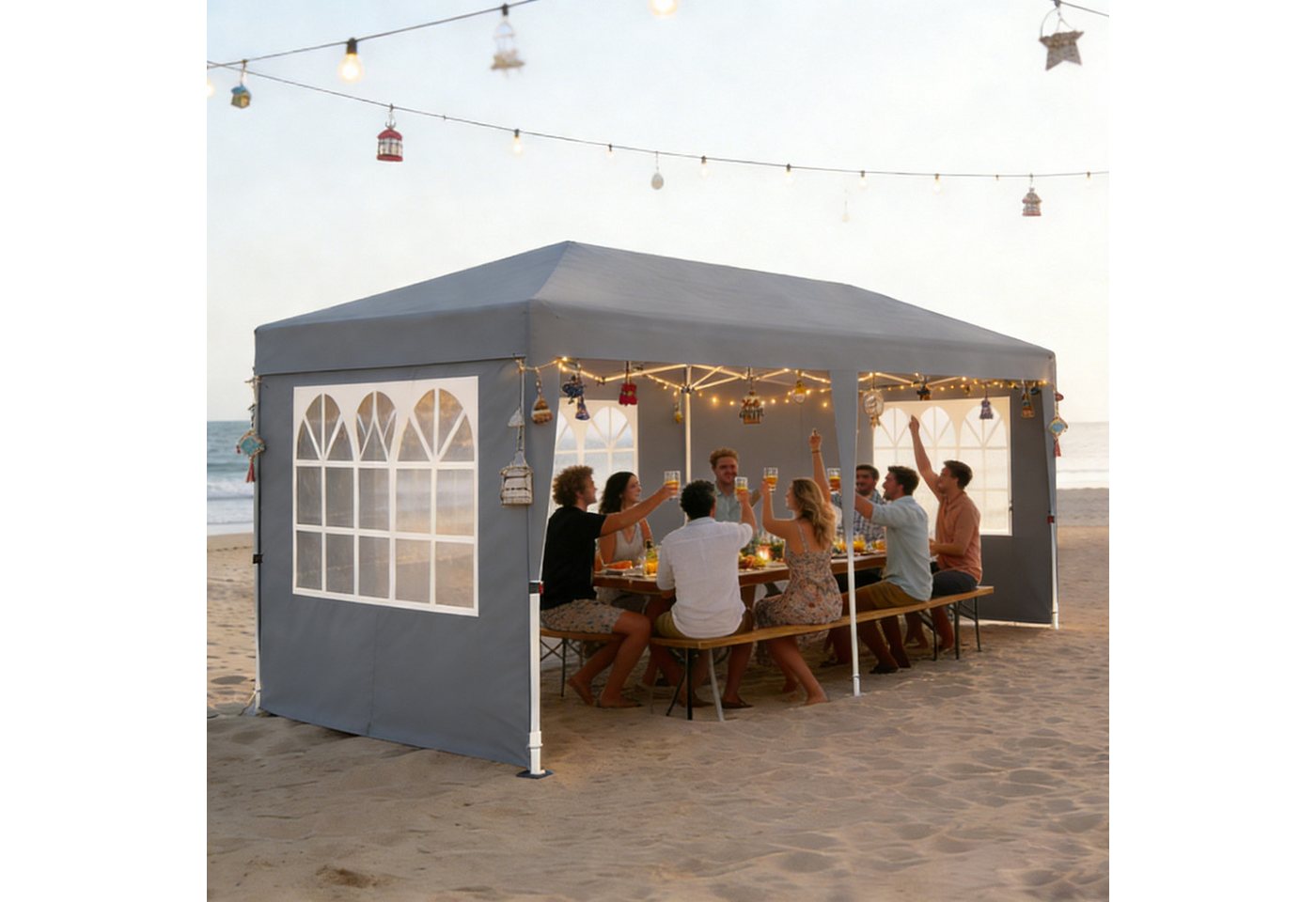FIVMEN Partyzelt 3x6m Faltpavillon mit 6 Seitenwände Höhenverstellbar Gartenpavillon, Ideal für Gartenfeste & Feiern, Einfach aufbauen