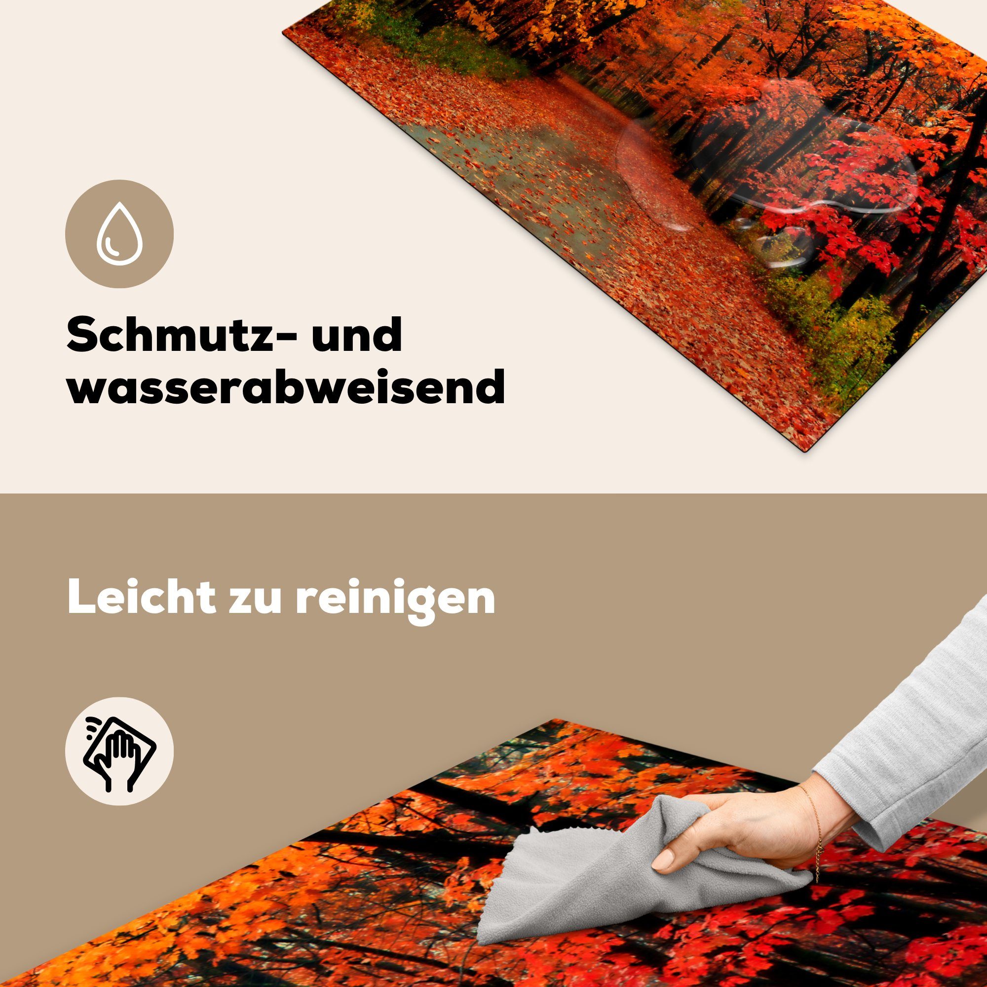 Vinyl, tlg), Induktionsmatte Herbst Herdblende-/Abdeckplatte Wald - MuchoWow die (1 küche, für cm, - Ceranfeldabdeckung Laub, 85x52