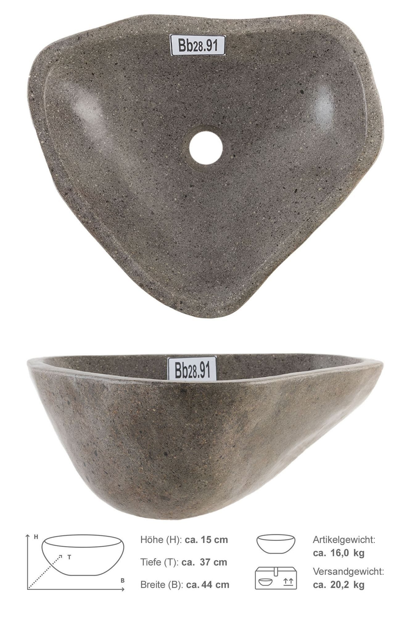 wohnfreuden Aufsatzwaschbecken Naturstein Waschbecken 40 cm rundum poliert (Kein Set), 101731_Bb28.91