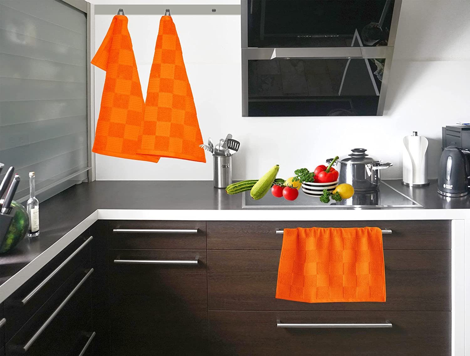 Lashuma Geschirrtuch Frottee, (Set, 3-tlg., 4er Set Küchenhandtücher 50x50 cm), Weiche Trockentücher 50x50 cm orange