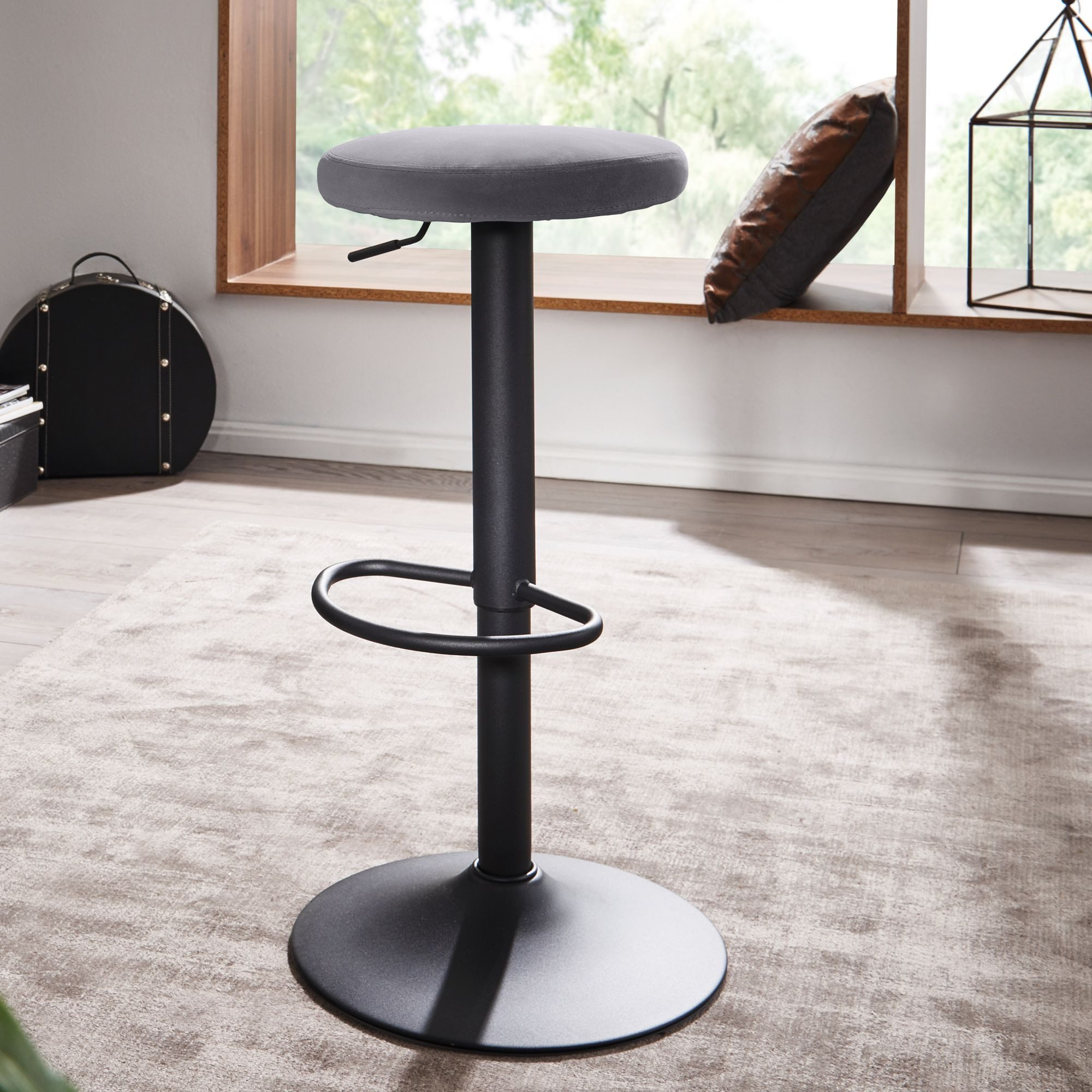 KADIMA DESIGN Barhocker Barhocker Samt Dunkelgrau günstig online kaufen