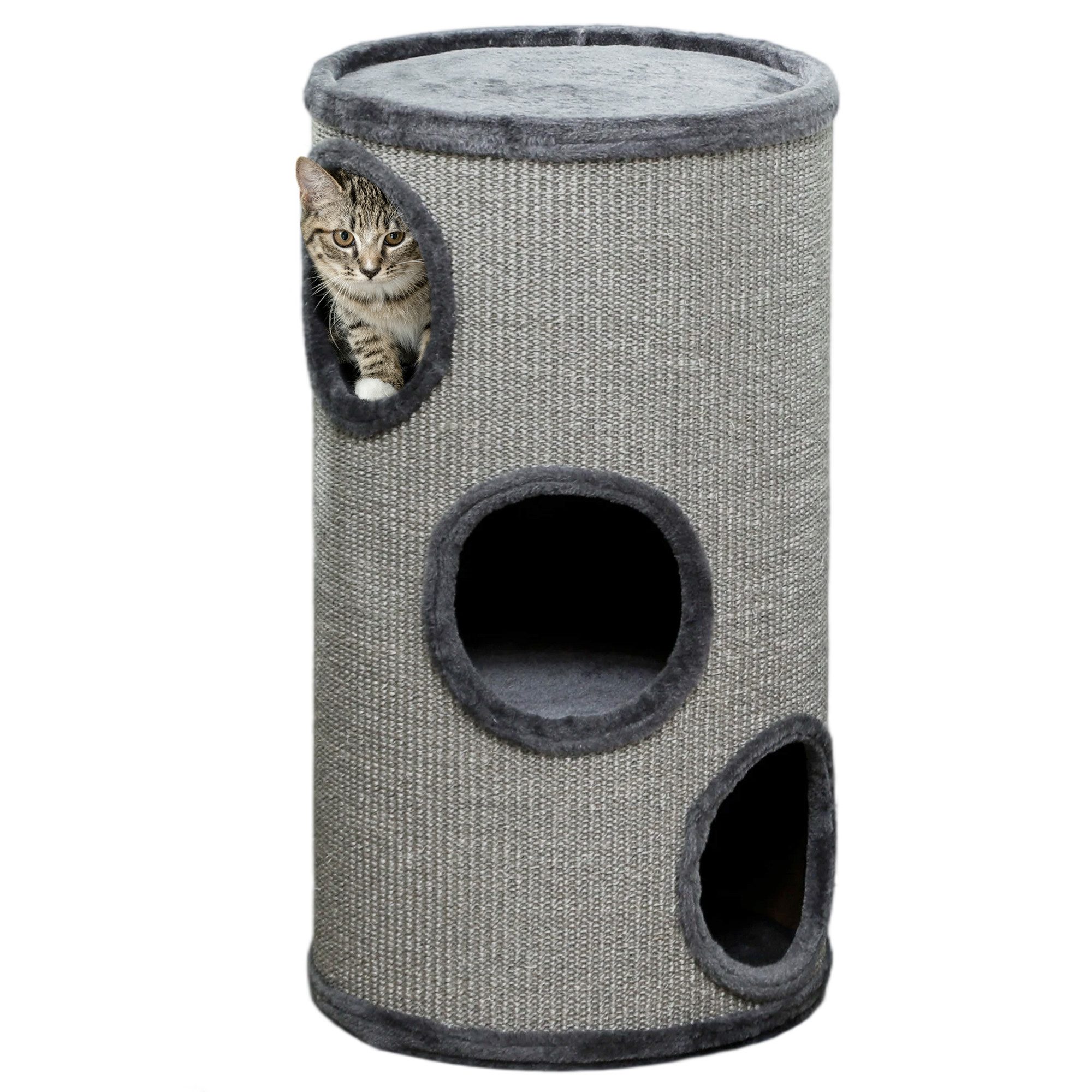 PawHut Kratztonne Katzentonne mit Plüschrand, Katzenhöhle für kleine Katzen, (Katzenmöbel, 1-tlg., Kratzturm), aus Sisal, Katzenmöbel, Plüsch, Hellgrau