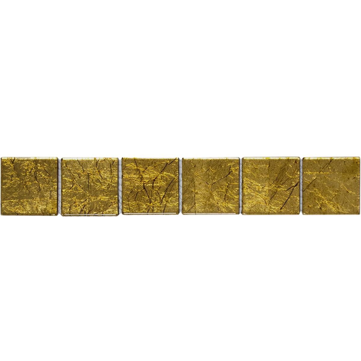 Mosafil Mosaikfliesen Glasmosaik Fliesen Bordüre Artist Gold Q48, Glas 30.000x4.800, gold, Verlegefertig auf ein Netz geklebt - Wasserfest