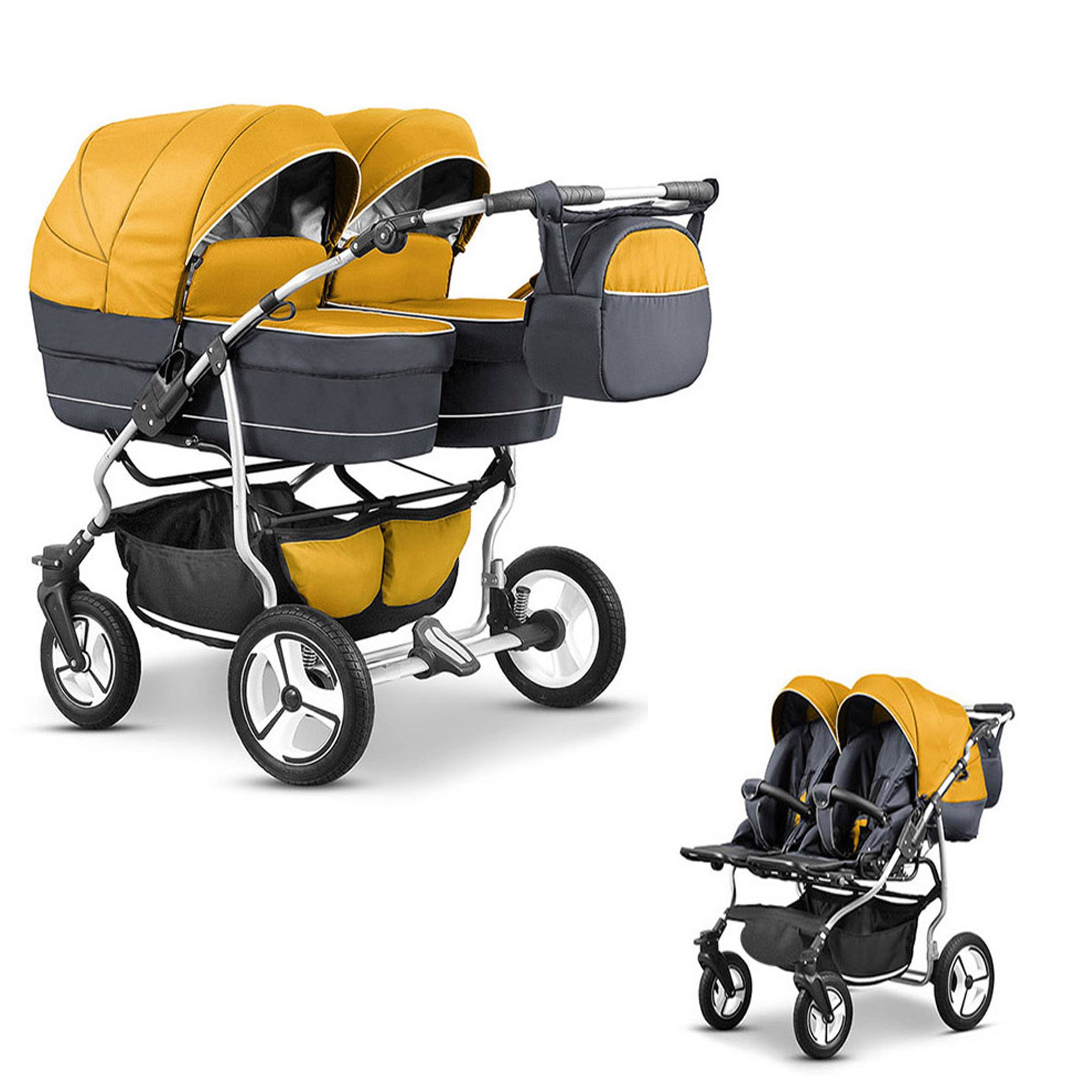 BabyMerc Zwillings-Kombikinderwagen Zwillingskinderwagen 2 in 1 Twin Star - 10 Teile - in 16 Цвета(ов)