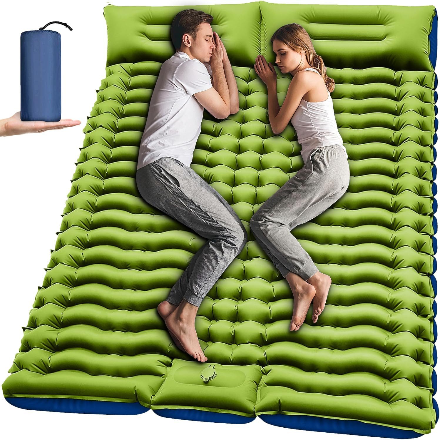 feinlux Isomatte Camping Isomatte Selbstaufblasend, (set, Ultraleicht Luftmatratze Camping für 2 Personen), Aufblasbare mit Fußpumpe & Kissen für Outdoor, Wandern, Zelt