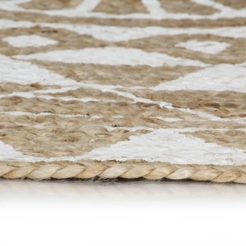 Teppich Handgefertigt Jute mit weißem Aufdruck 120 cm, furnicato, Runde