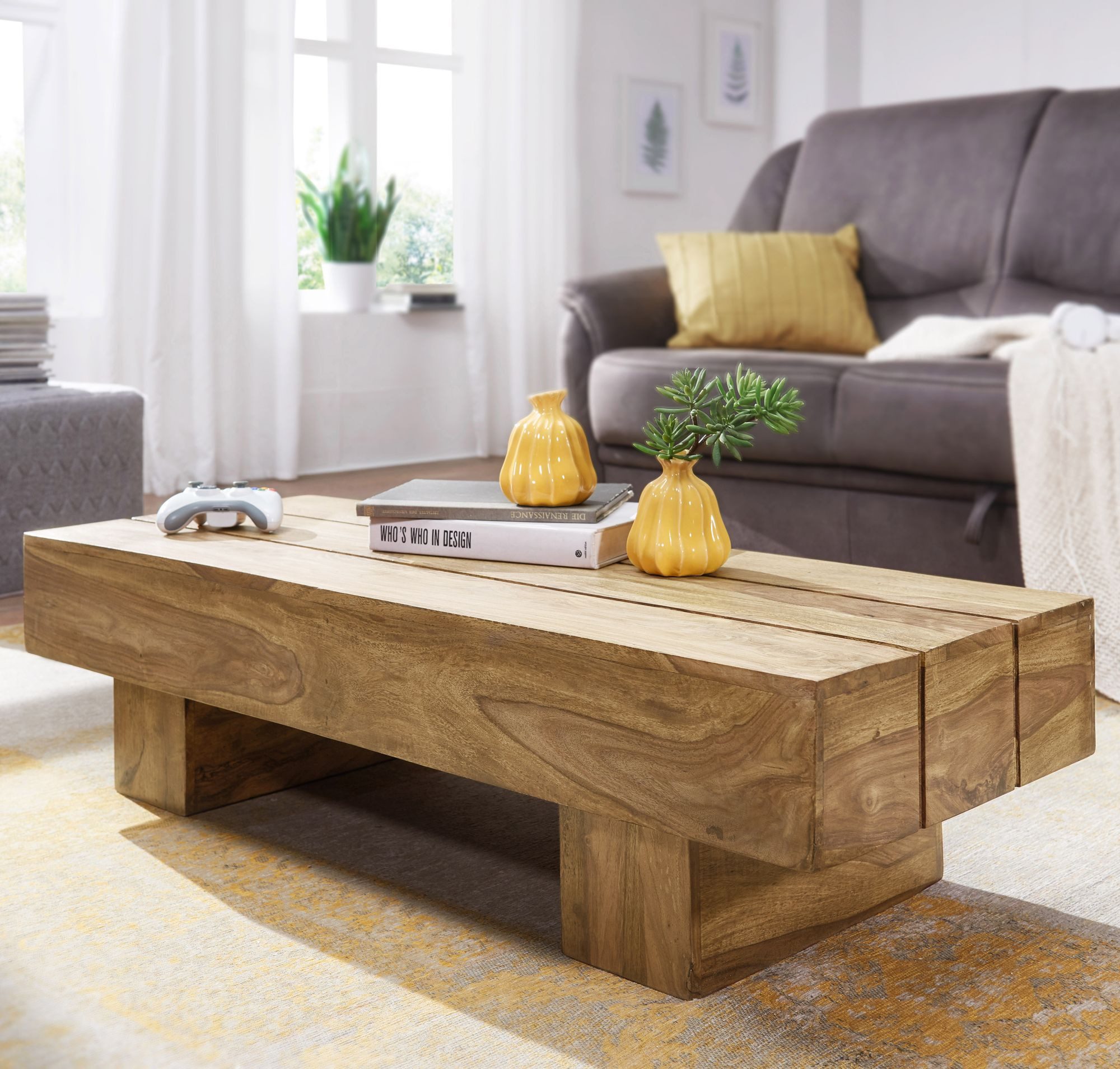 Wohnling Couchtisch Akazie Couchtisch 120 x 45 x 30 cm Massivholz Wohnzimme günstig online kaufen