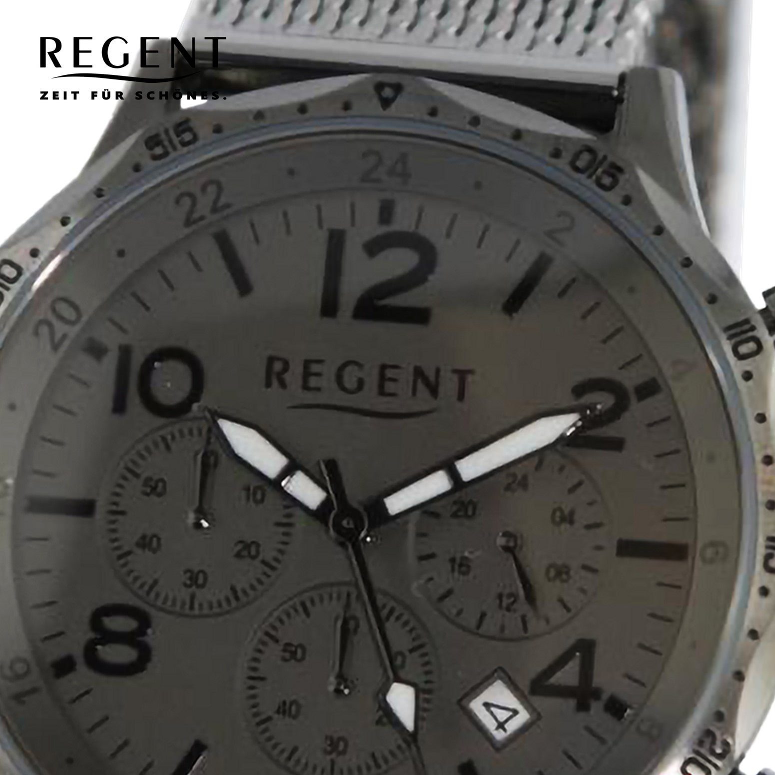Regent Quarzuhr Regent Herren 44mm), (ca. Armbanduhr Armbanduhr Metallarmband extra Herren Analog, groß rund