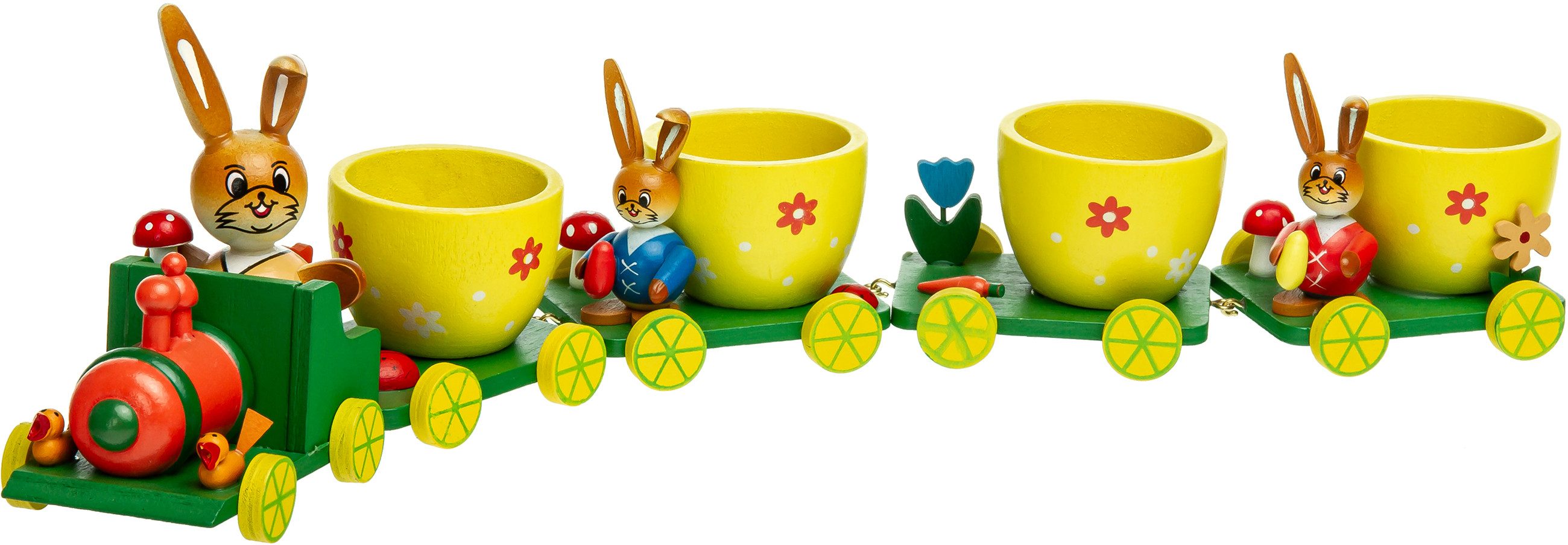 SIKORA Osterfigur Osterhasen Holz Zug mit Eierbecher Waggons Ostedeko Tischdeko - OD06, Stimmungsvolle Dekoration für Ostern & Frühling - handbemalt