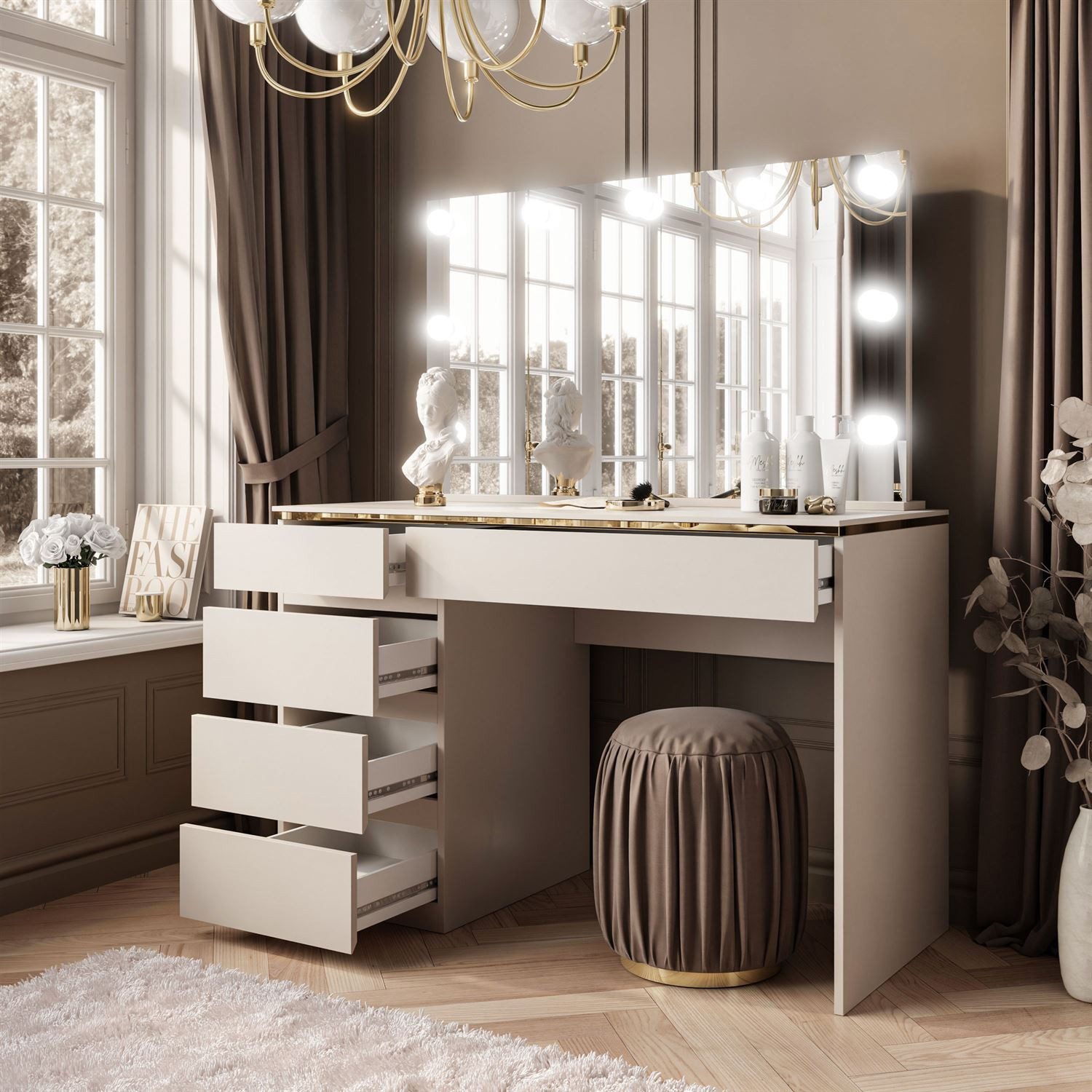 ALLHOUSE24 Schminktisch LAURA KACHMIR 120 cm mit Spiegel und Beleuchtung Ko günstig online kaufen
