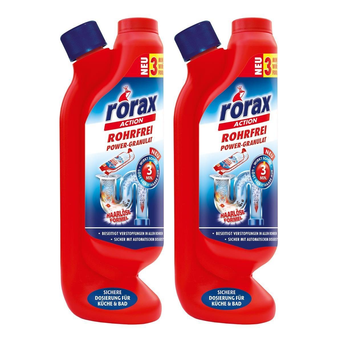 rorax 2x rorax Rohrfrei Power-Granulat Dosierflasche 600g - Wirkt sofort &  l Rohrreiniger