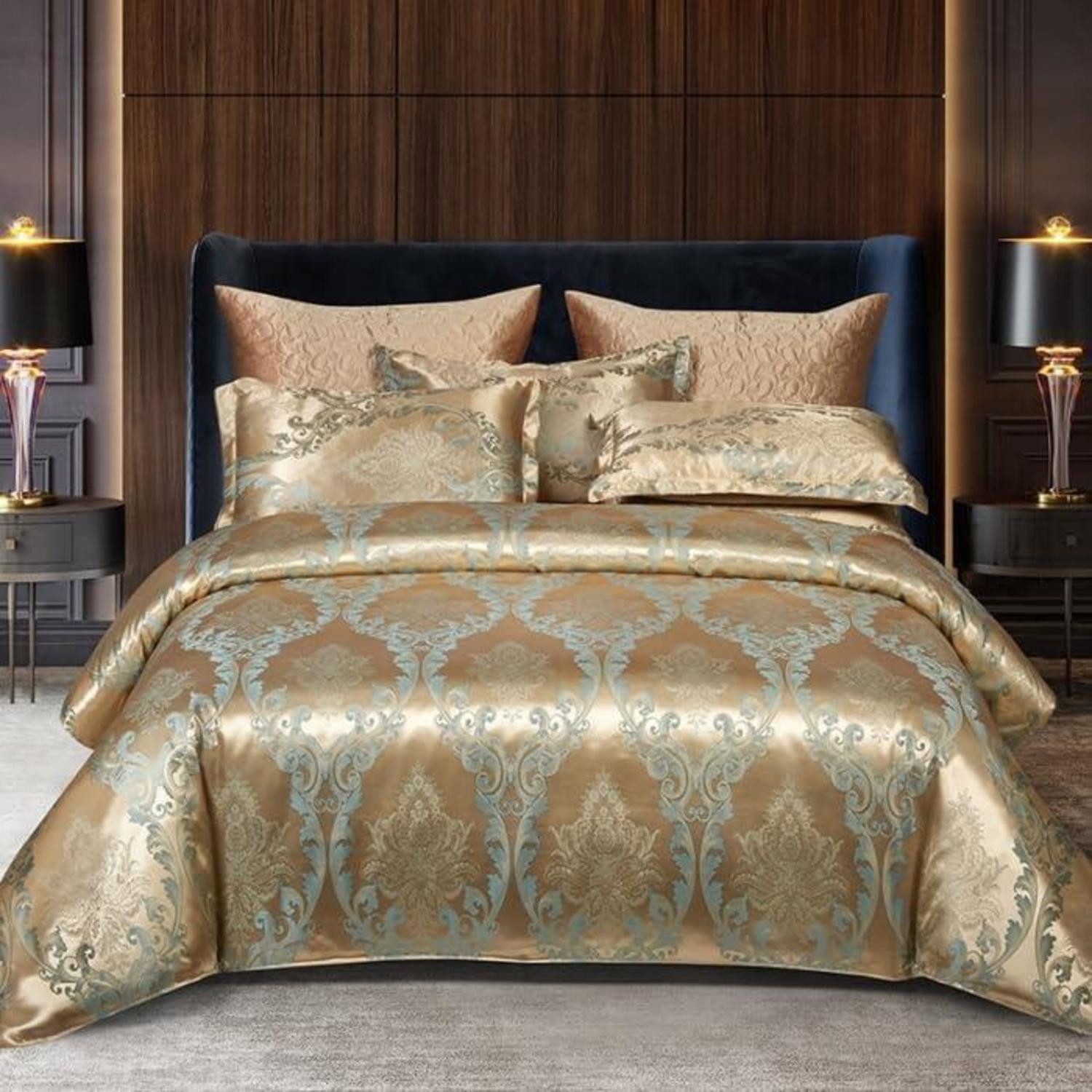 LuxusKollektion Wendebettwäsche Bettwäsche 135x200cm 4tlg Gold Satin Wendebettwäsche