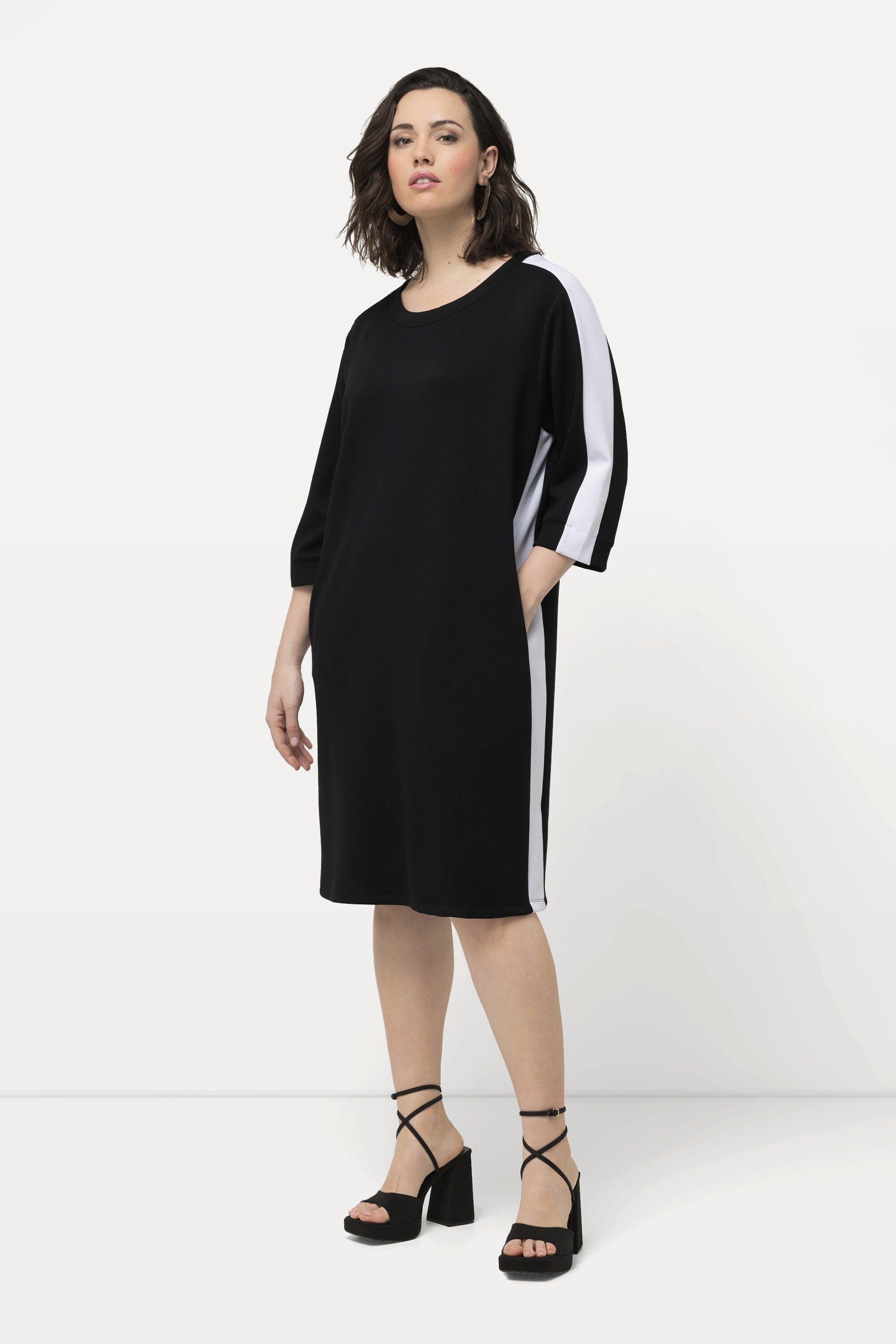 Midikleid Jerseykleid Schmuckstreifen U-Boot-Ausschnitt