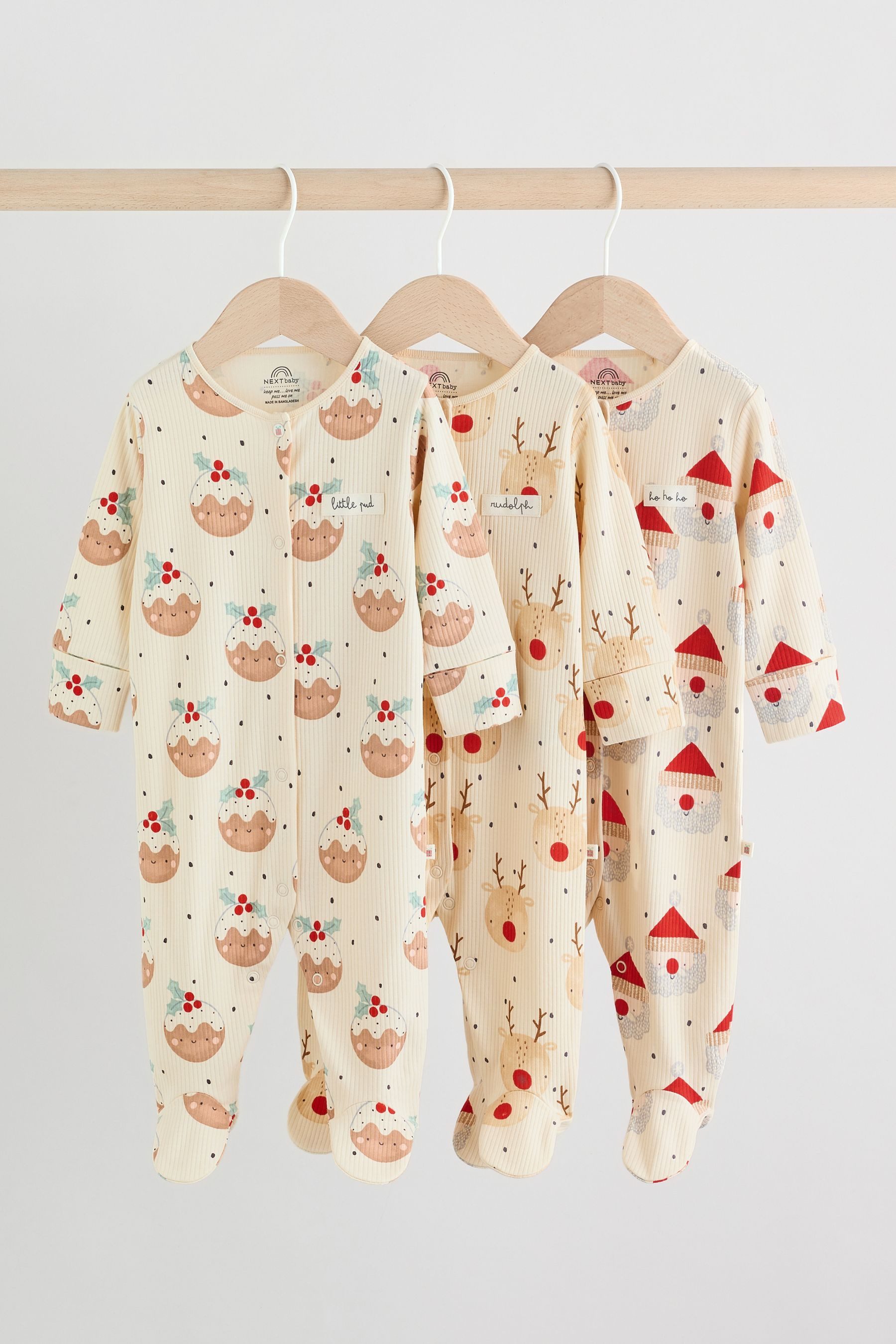 Schlafoverall 3 x Baby Weihnachts-Schlafanzüge mit Druckknöpfen