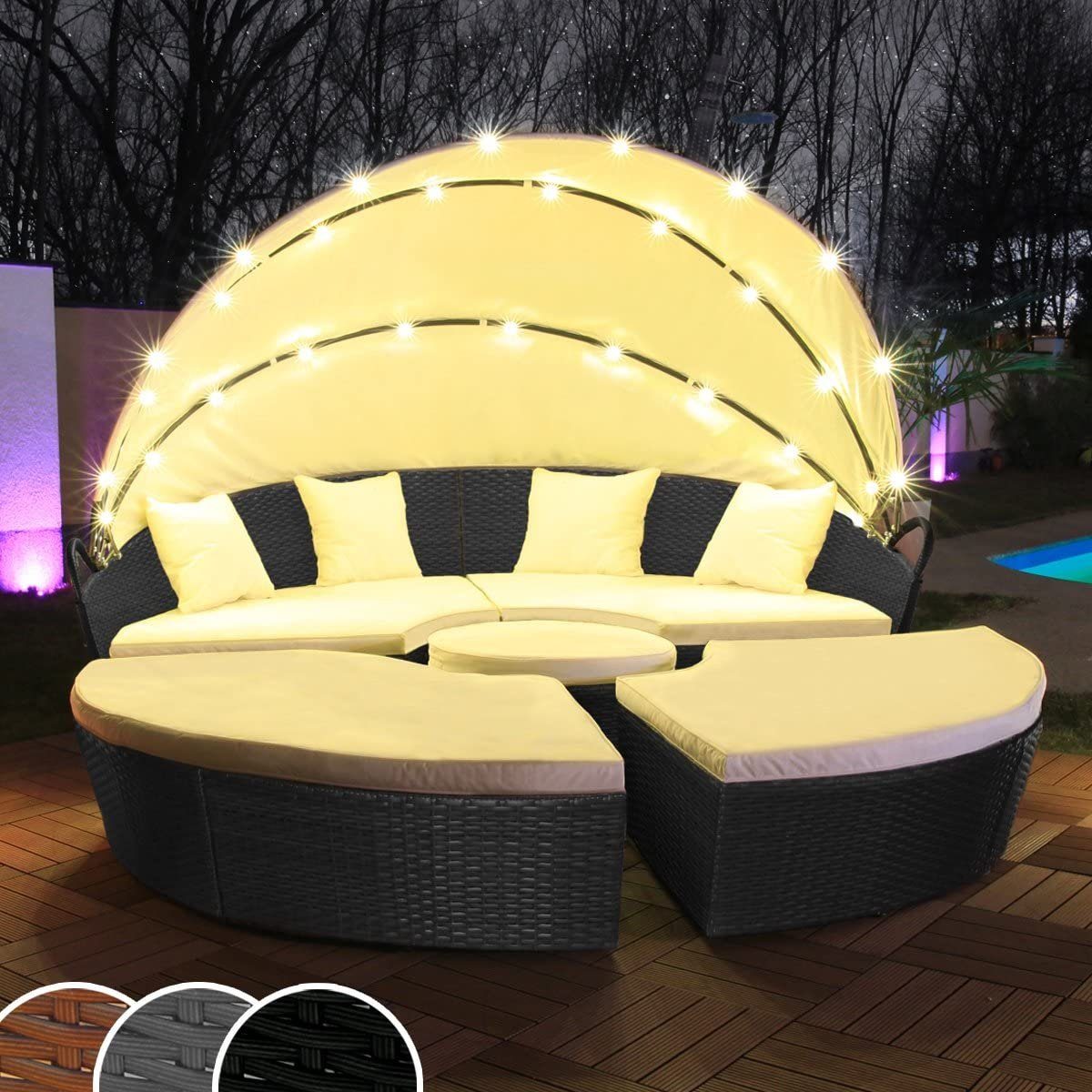 Swing&Harmonie Gartenlounge-Set LED - Sonneninsel Rattan Lounge Polyrattan Sitzgruppe, (Liege Insel), inkl. Abdeckcover