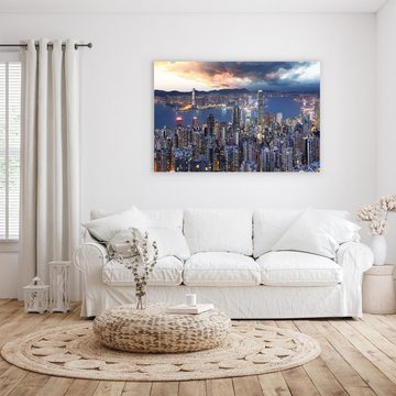 Primedeco Glasbild Wandbild Hongkong Skyline, Nacht mit Aufhängung, Städte & Länder