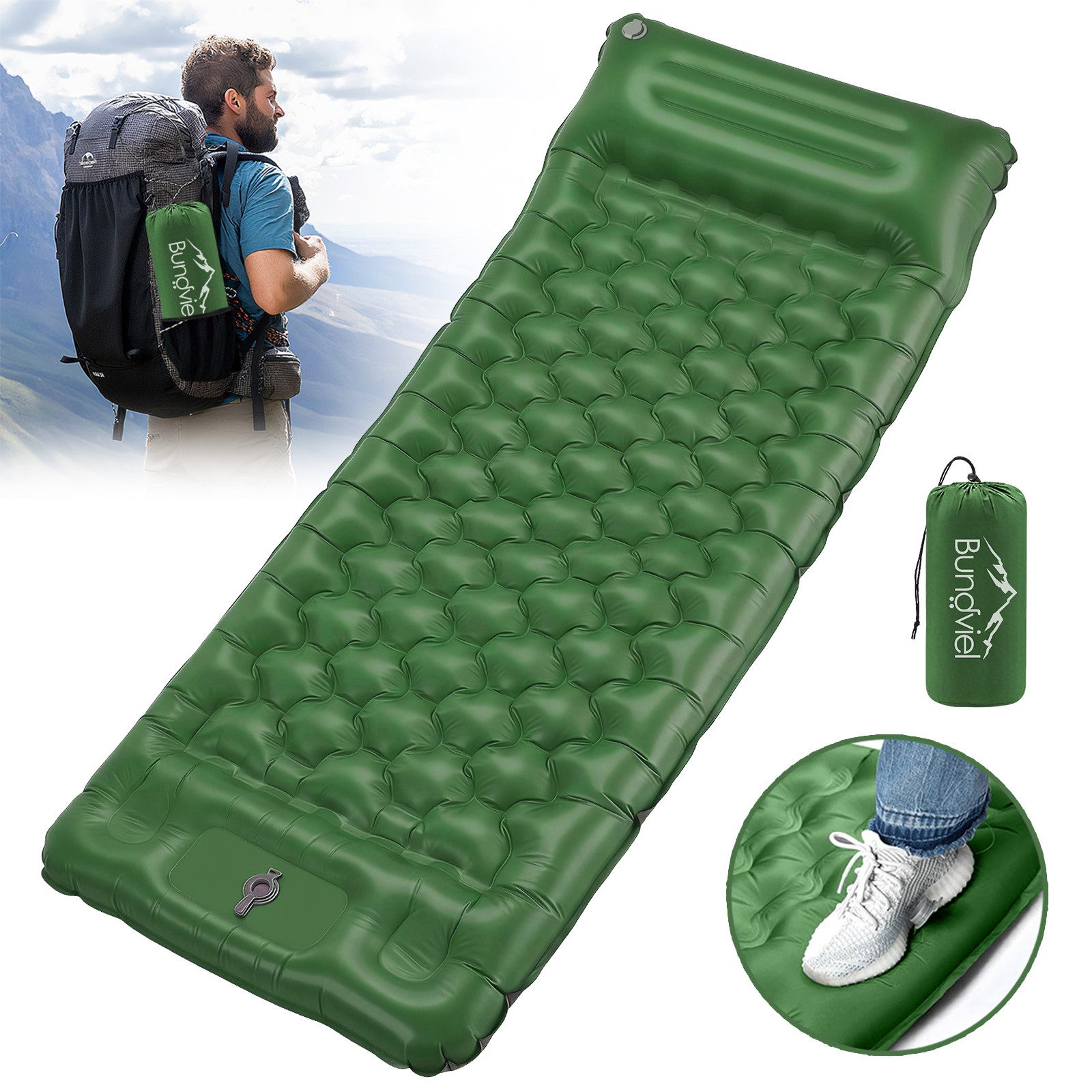 Bundviel Isomatte Isomatte Ultraleicht 12cm dick,faltbar Luftmatratze aufblasbare