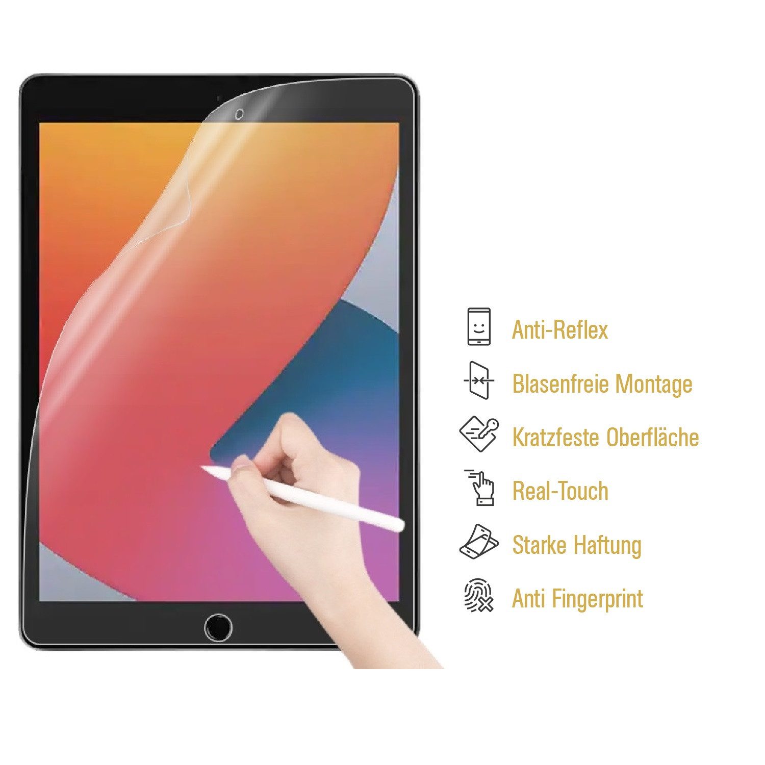 Protectorking Displayschutzfolie 1x Paperfeel für iPad 10.2 7/ 8/ 9 Gen.Displayschutz Schreiben Malen, 1-Stück, Tablet