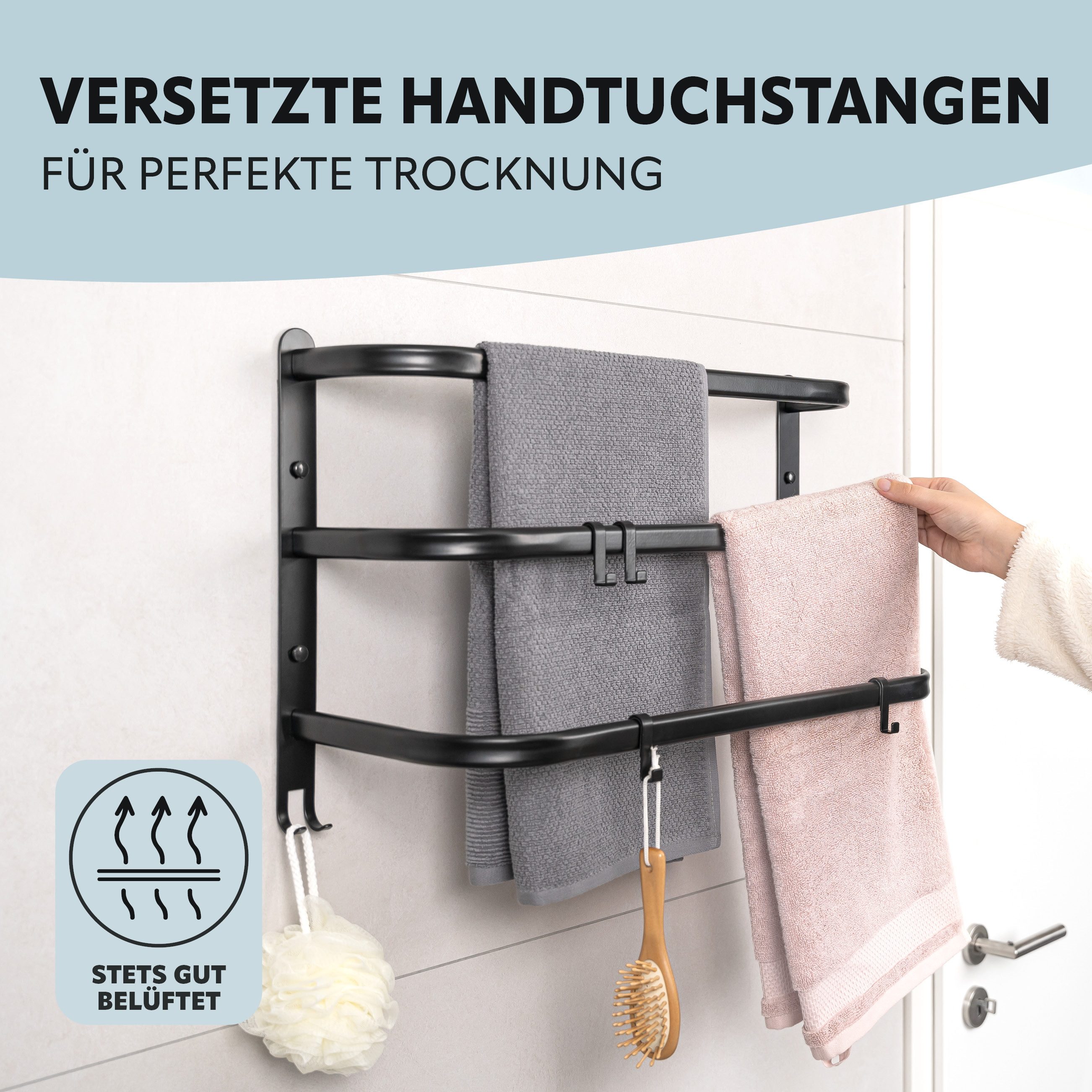 bremermann Handtuchhalter Wand-Handtuchhalter, 3 gestufte Ablagen, Handtuchstange, Wandmontage