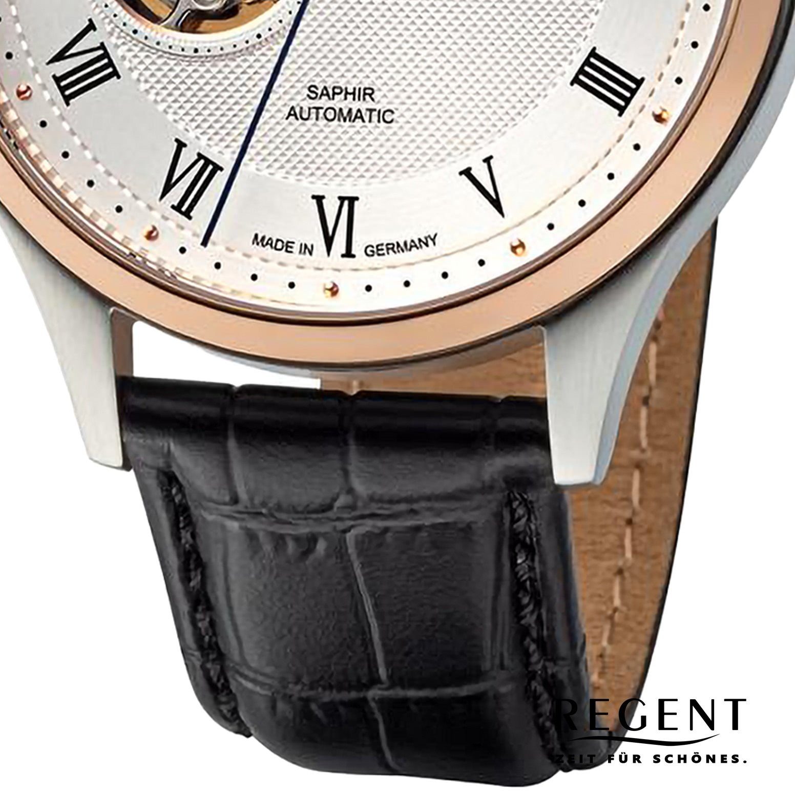 Regent Automatikuhr Regent Herren Armbanduhr Analog, (Analoguhr), Herren Armbanduhr rund, extra groß (ca. 42mm), Lederarmband