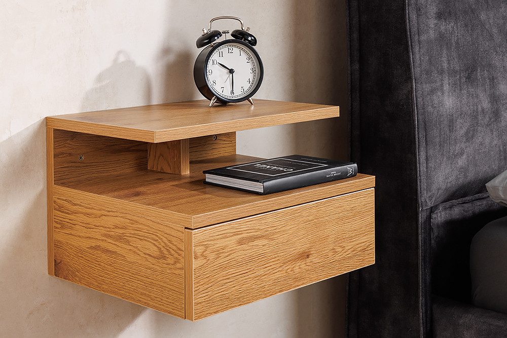 riess-ambiente Nachttisch FLOATING 35cm natur · hängendes Regal mit Schublade · Wildeiche-Design (Einzelartikel, 1-St), Nachtschrank · 1 Ablageboden & 1 Schublade · schwebend · Wohnzimmer