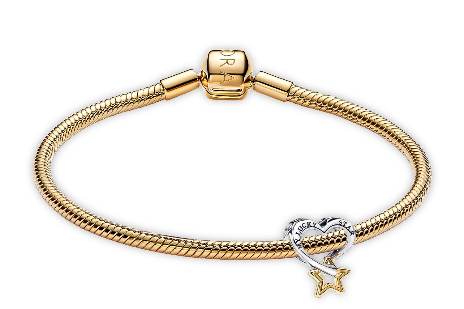 Pandora Charm-Armband Damen-Glücksstern und Goldfarben Starter-Set