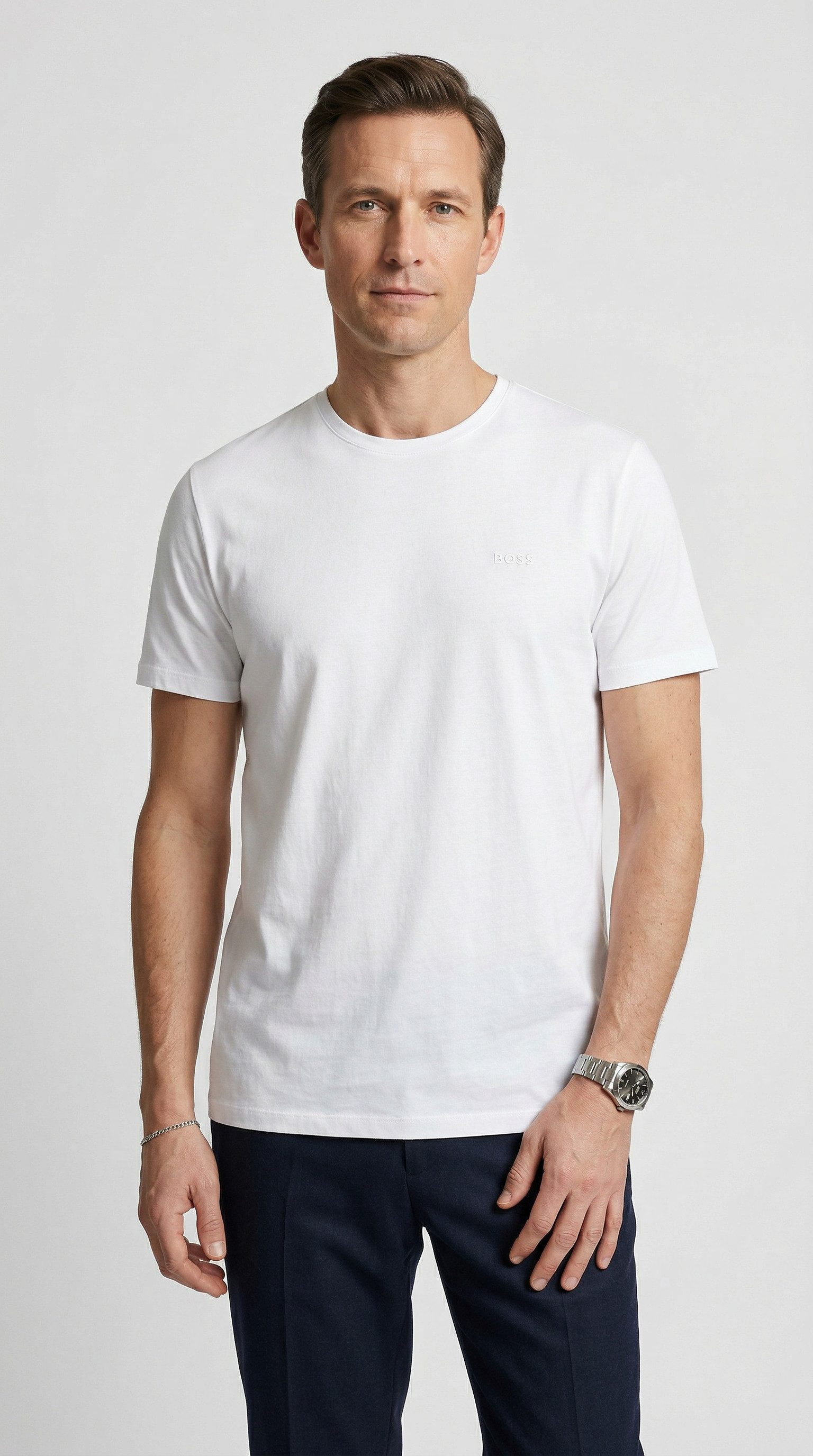 BOSS Rundhalsshirt TShirtRN 2P Comfort (Packung, 2-tlg., 2er Pack) mit Ton-in-Ton BOSS Logo-Schriftzug