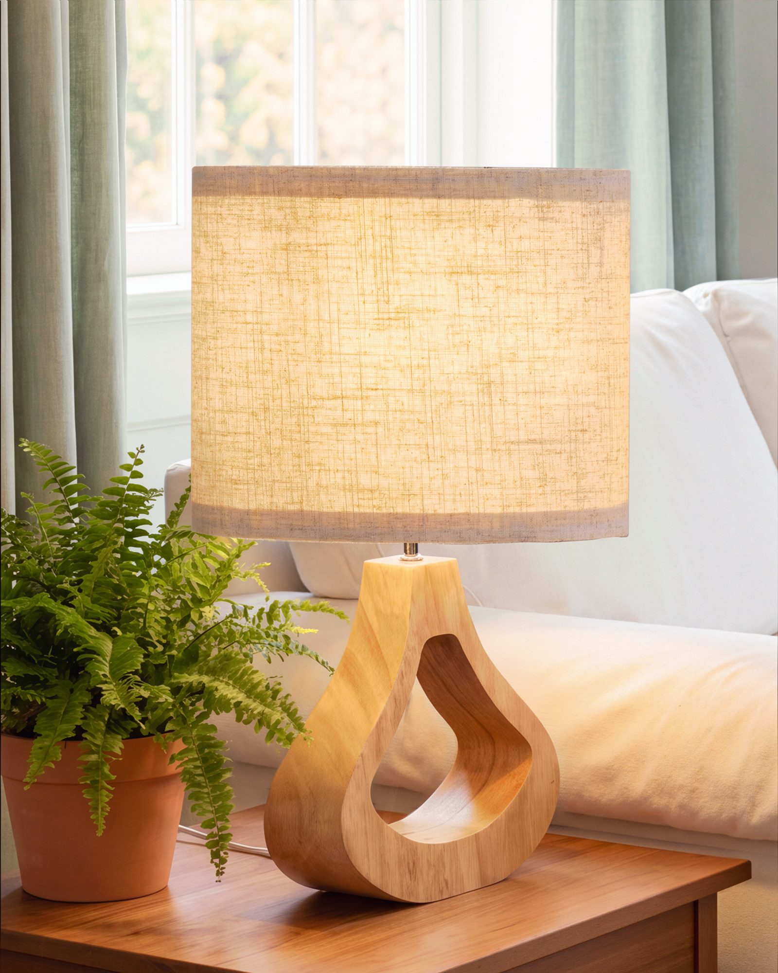 EDISHINE Nachttischlampe Höch 34cm Holz, Holzdeko, LED wechselbar, warmweiß, Lampe mit Ein-/Ausschalter, E27 Fassung mit 2700K LED-Glühbirne